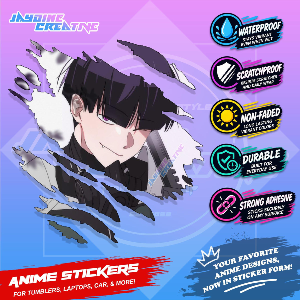 Kaiju no. 8 Anime Inspired Scratch Sticker Waterproof Vinyl for Helmet, Motorcycle, Laptop & Tumbler