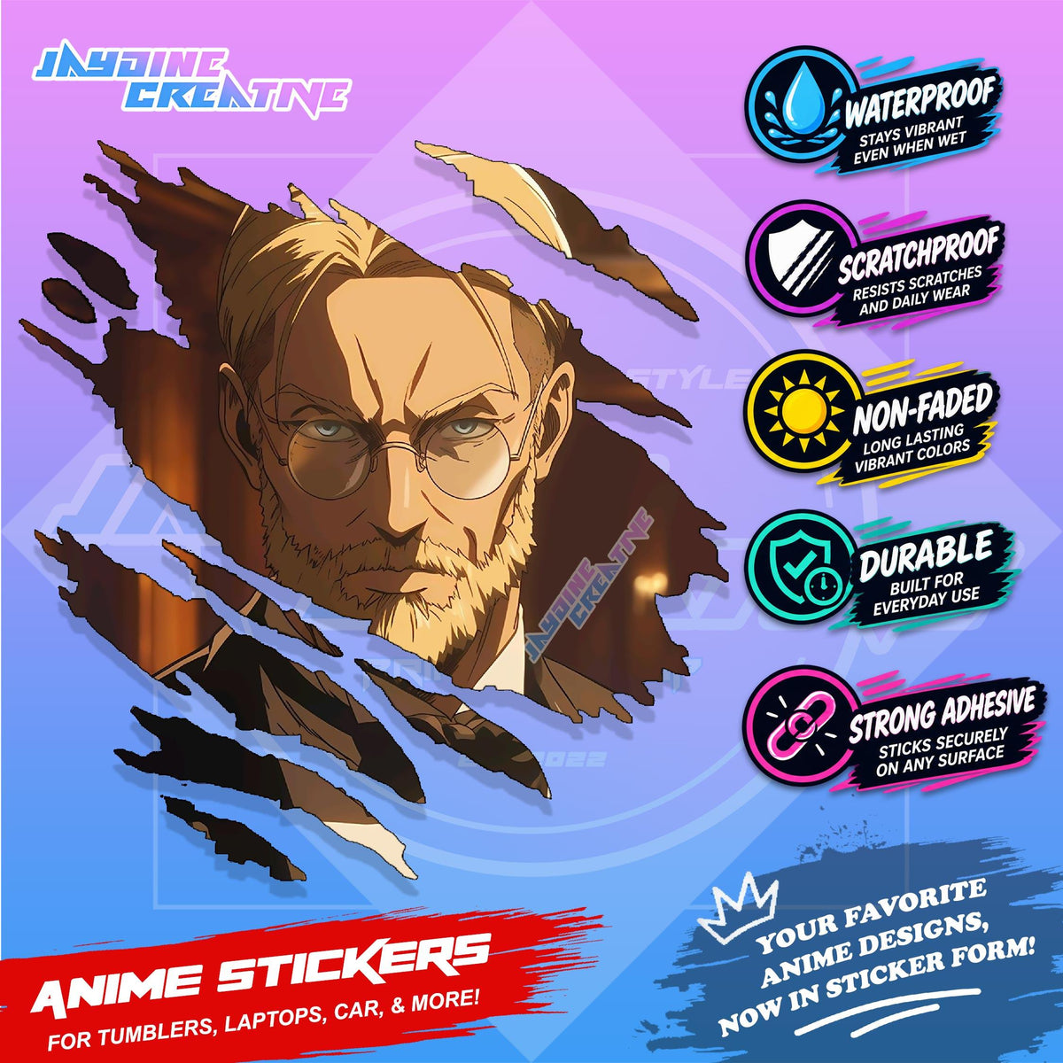 Attack on Titan Anime Inspired Scratch Sticker Waterproof Vinyl for Helmet Motorcycle, Car & Tumbler