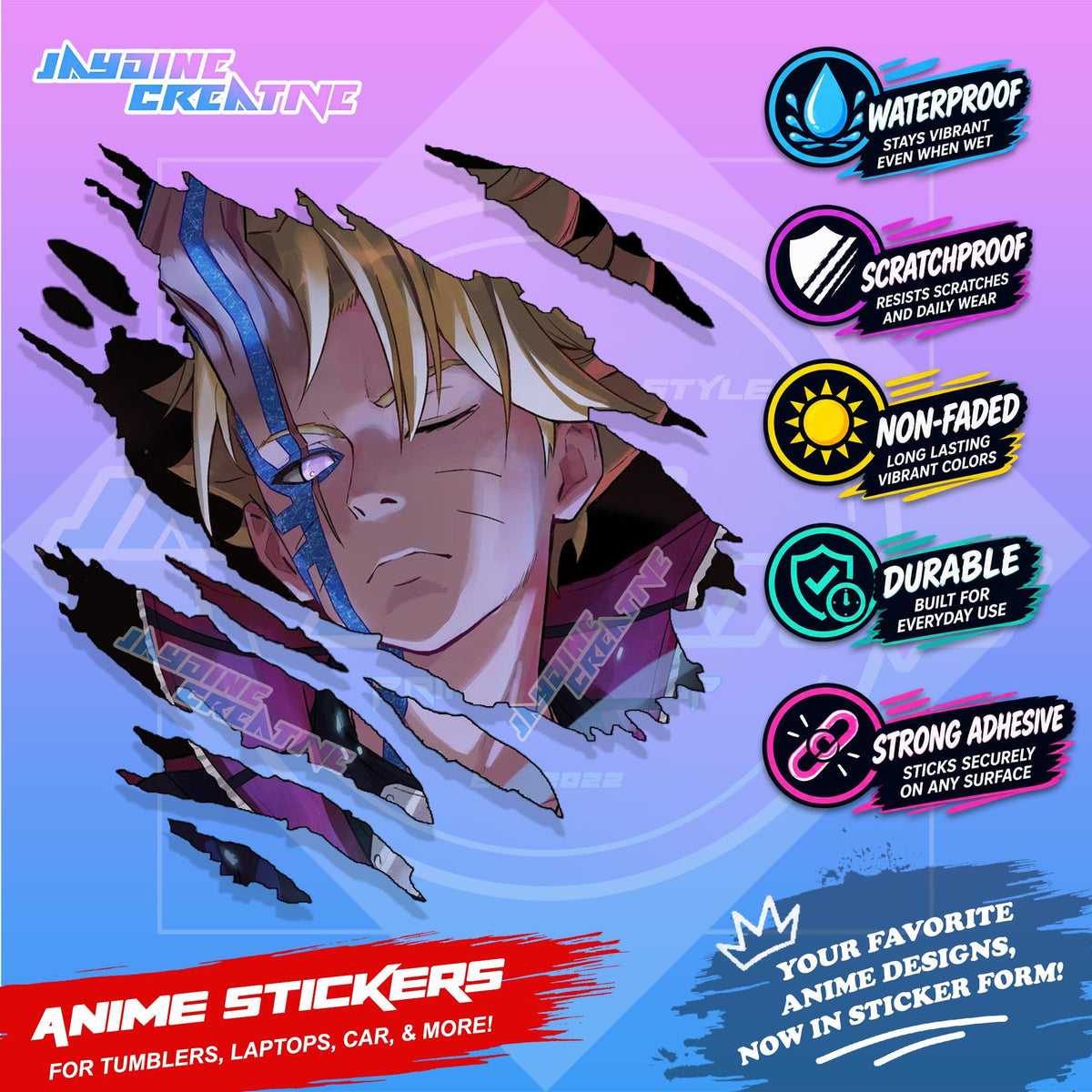 All  Anime Inspired Scratch Sticker Waterproof Vinyl for Helmet, Motorcycle, Car, Laptop, Phone & Tumbler