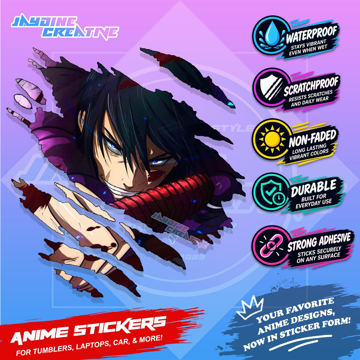Jujutsu Kaisen Inspired Scratch Sticker | Waterproof Vinyl for Helmet, Motorcycle, Car & Tumbler