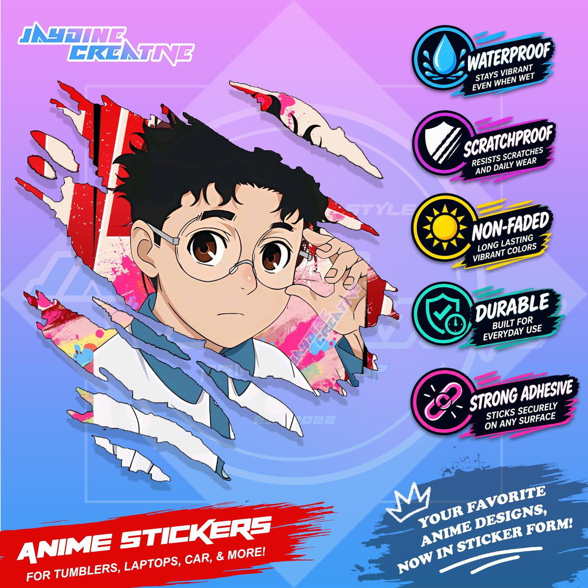 Dandadan Anime Scratch Sticker | Waterproof Vinyl for Helmet, Motorcycle, Car, Laptop & Tumbler