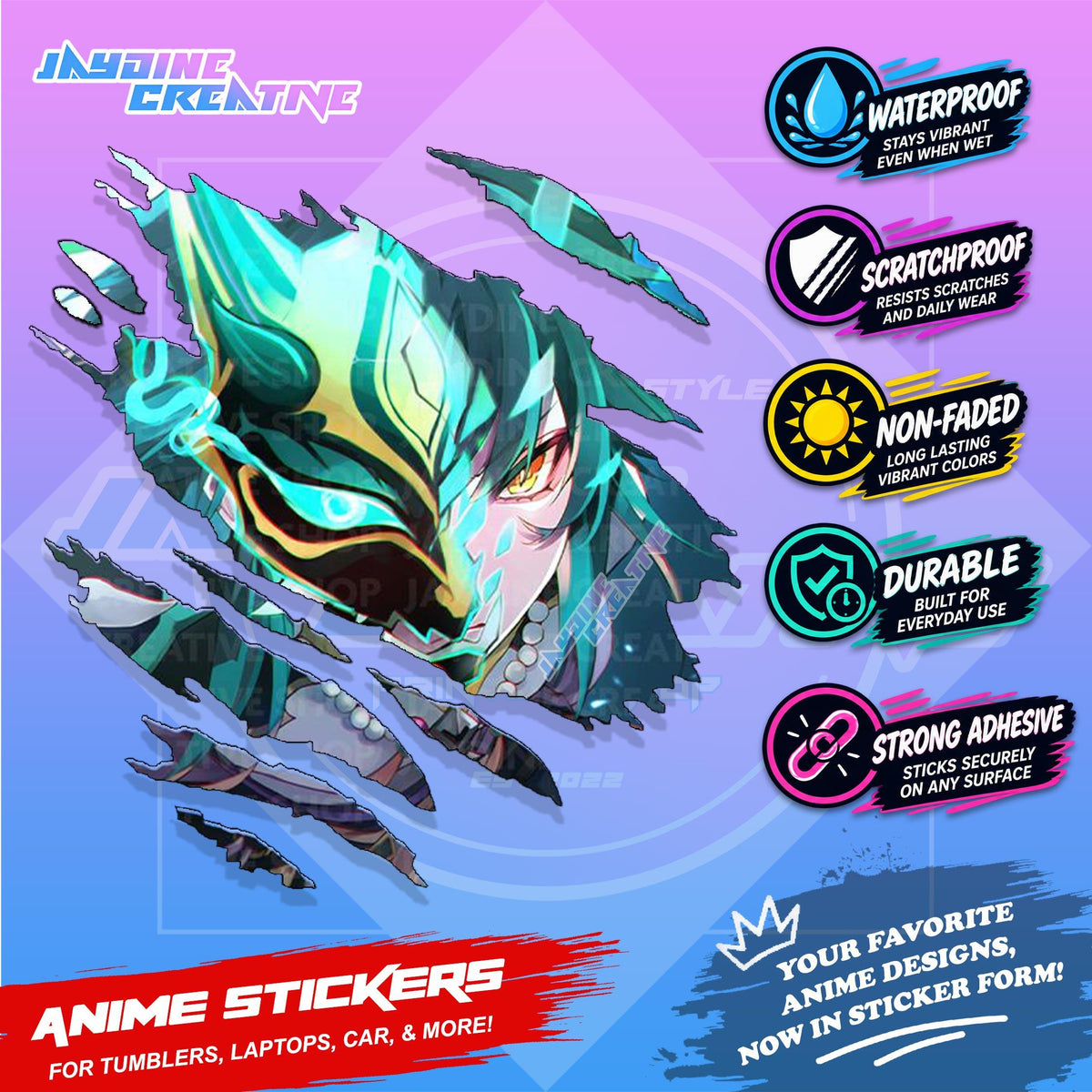 Genshin Impact Inspired Scratch Sticker | Waterproof Vinyl for Helmet, Motorcycle, Laptop & Tumbler