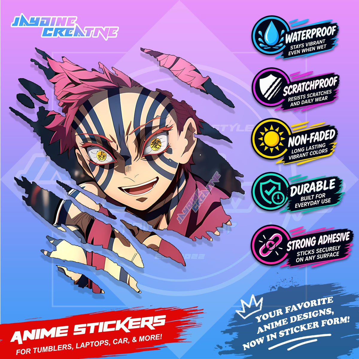 Demon Slayer Anime Inspired Scratch Sticker | Waterproof Vinyl for Helmet, Motorcycle & Tumbler