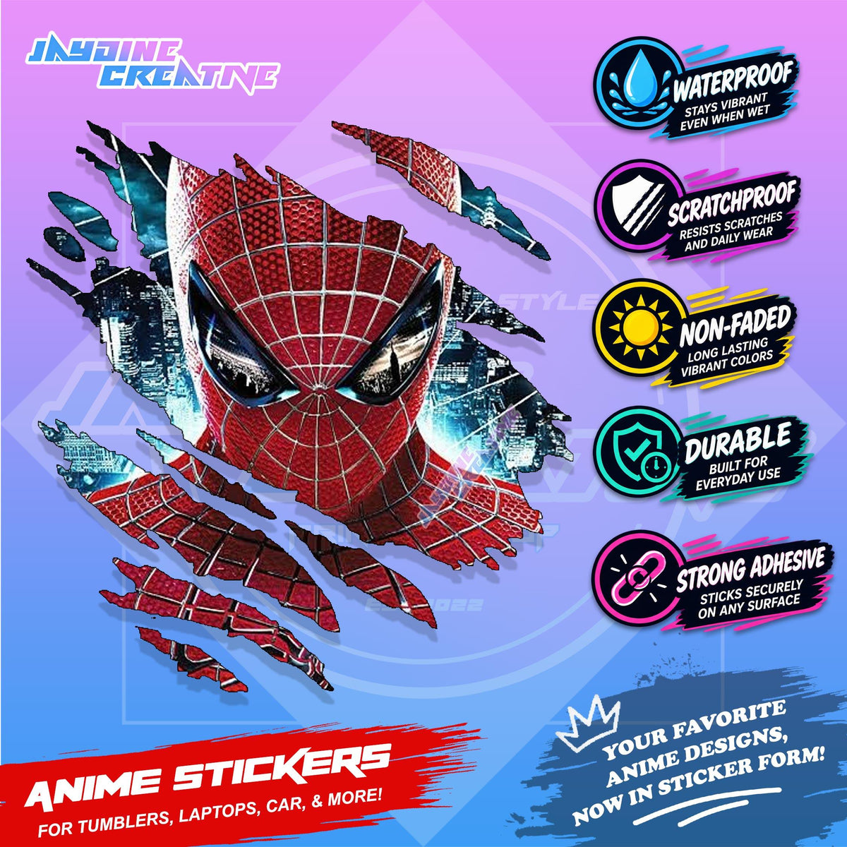 Spiderman Inspired Scratch Sticker Waterproof Vinyl for Helmet, Motorcycle, Car, Laptop & Tumbler