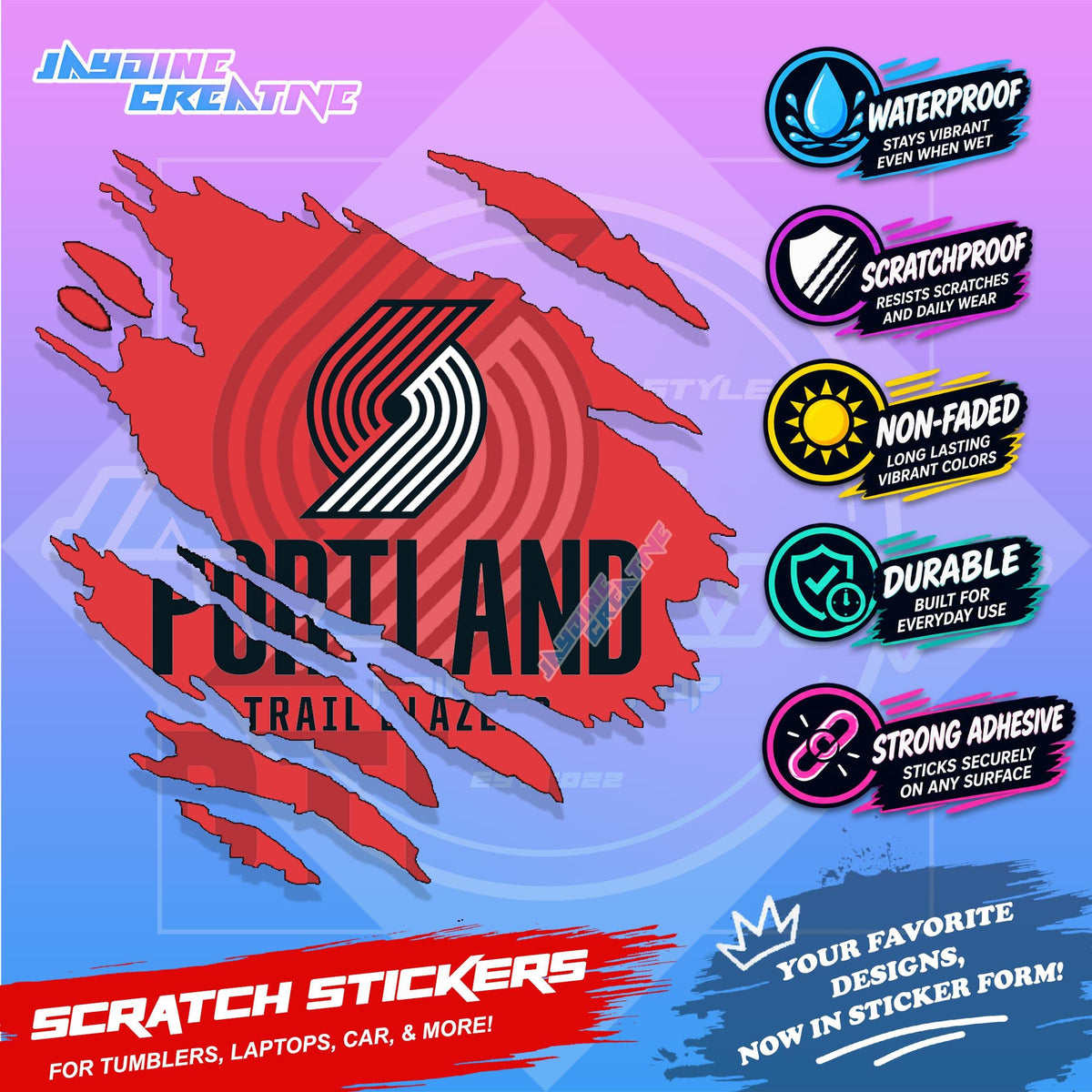 Basketball Team Inspired Scratch Sticker Waterproof Vinyl for Helmet, Motorcycle, Car, Laptop & Tumbler