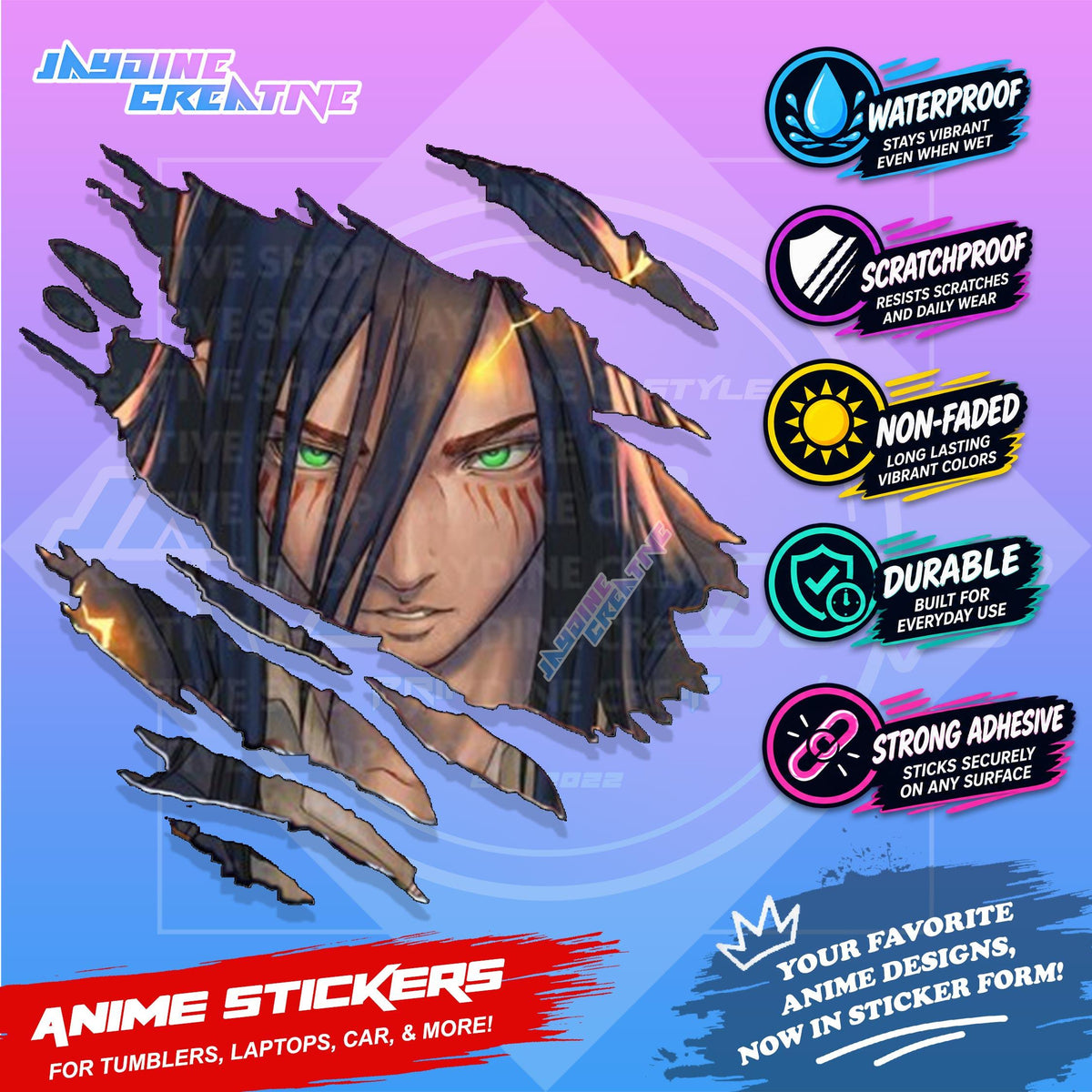 Attack on Titan Anime Inspired Scratch Sticker Waterproof Vinyl for Helmet Motorcycle, Car & Tumbler