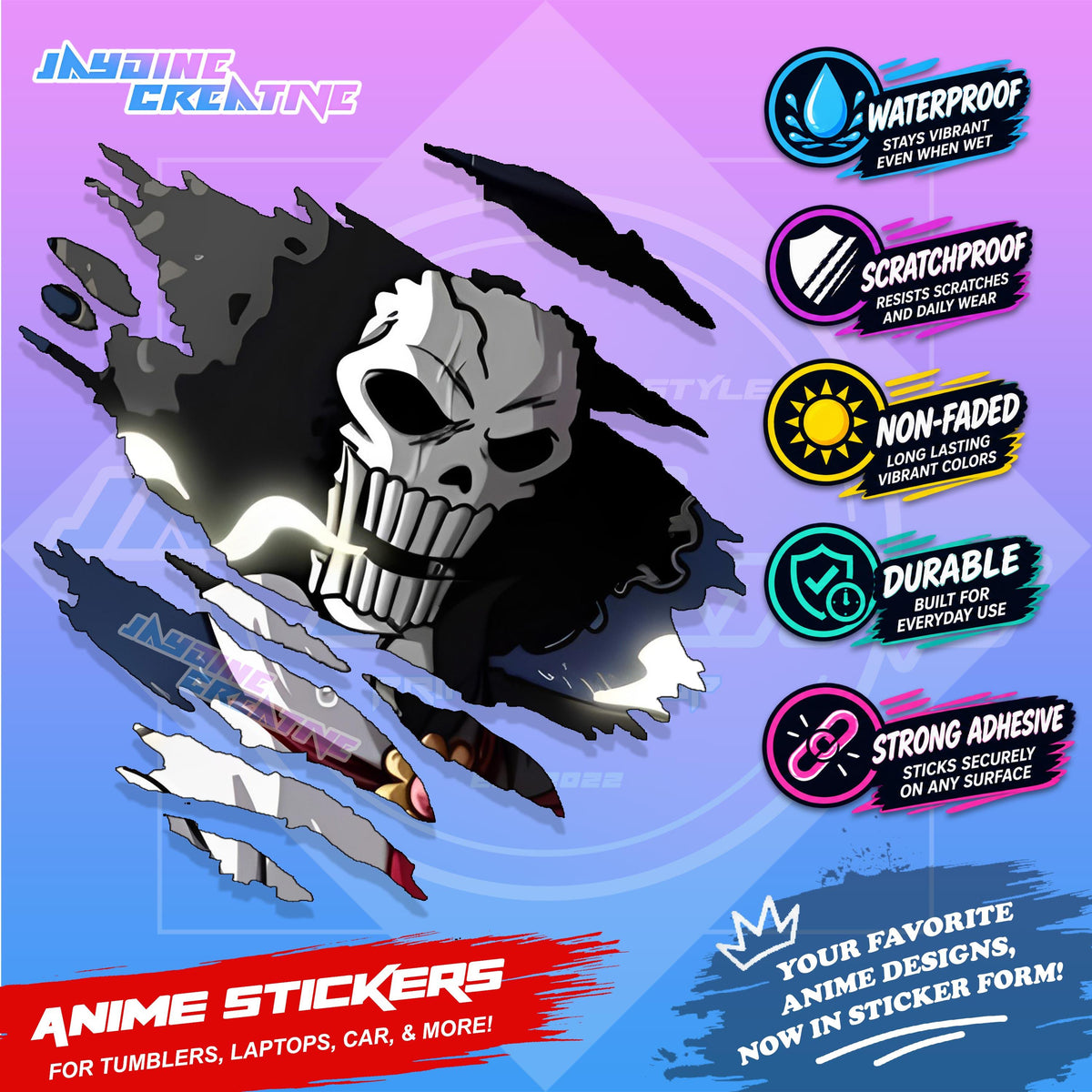 One Piece Anime Inspired Scratch Sticker Waterproof Vinyl for Helmet, Motorcycle, Car, Laptop, Phone & Tumbler