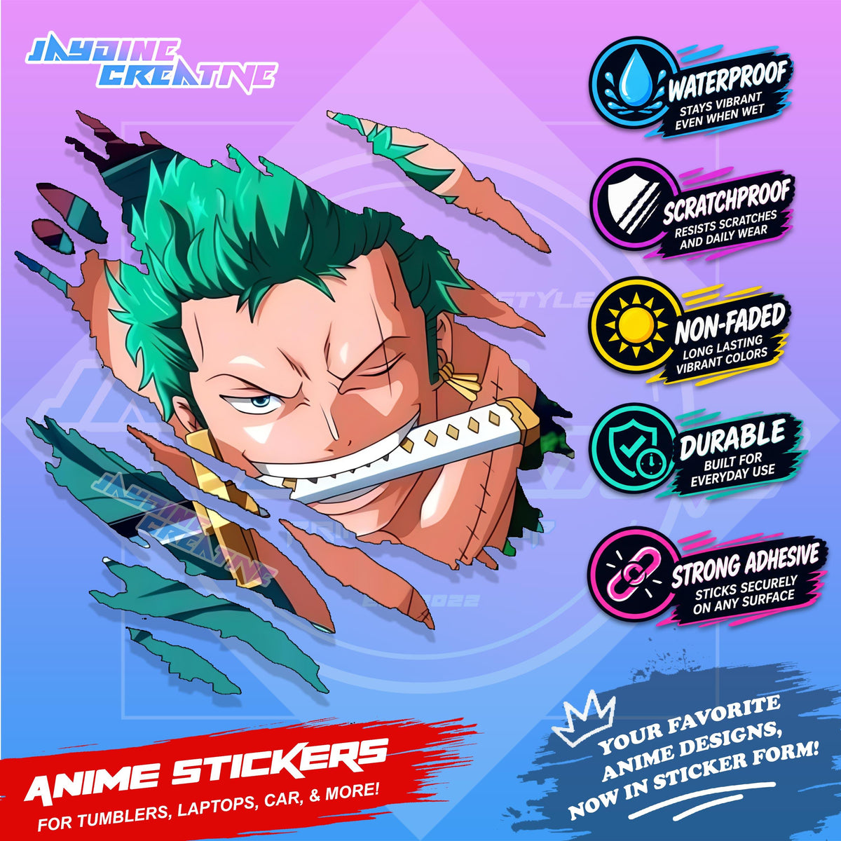One Piece Anime Inspired Scratch Sticker Waterproof Vinyl for Helmet, Motorcycle, Car, Laptop, Phone & Tumbler