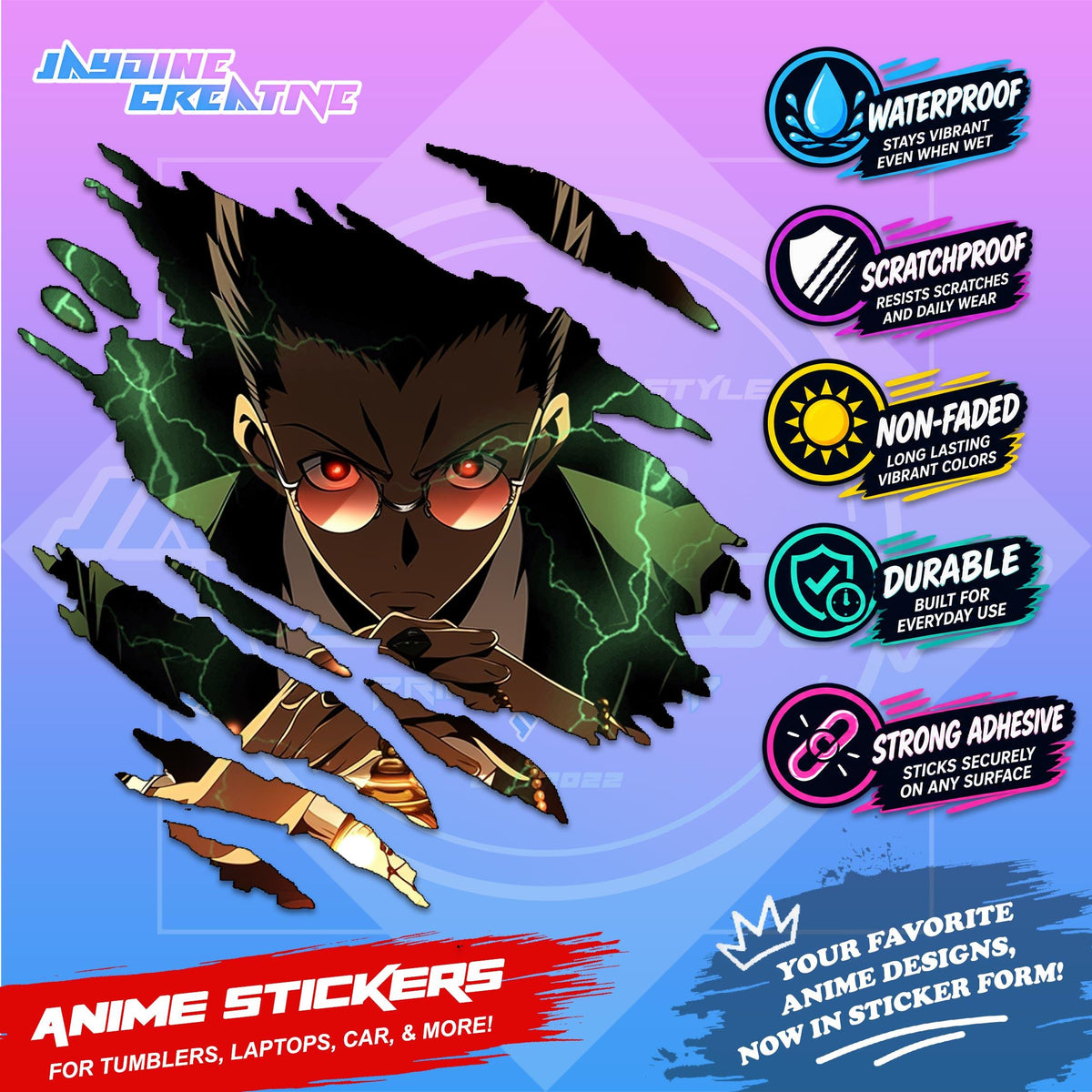 Hunter x Hunter Inspired Scratch Sticker | Waterproof Vinyl for Helmet, Motorcycle, Car & Tumbler