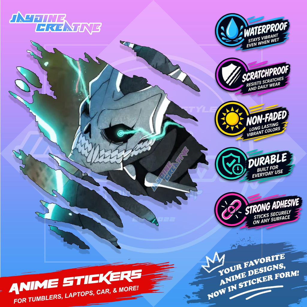 Kaiju no. 8 Anime Inspired Scratch Sticker Waterproof Vinyl for Helmet, Motorcycle, Laptop & Tumbler