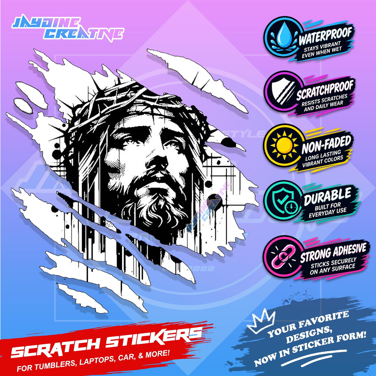 Bible Verse God Jesus Christ Scratch Sticker Waterproof Vinyl for Helmet, Motorcycle, Car & Tumbler