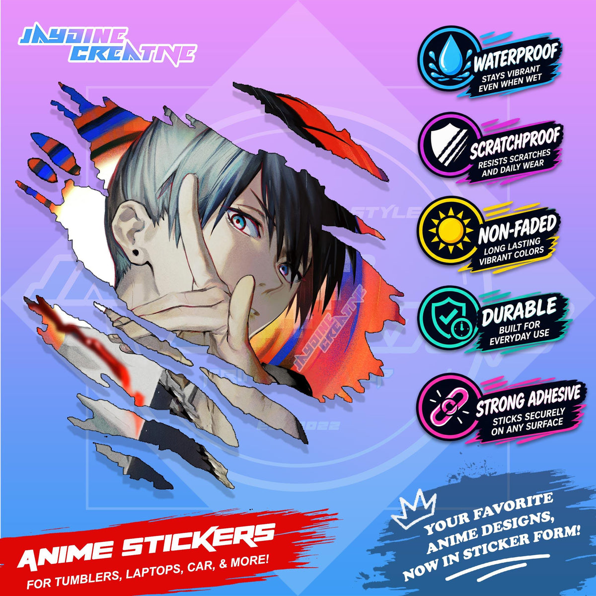 Chainsawman Anime Inspired Scratch Sticker Waterproof Vinyl for Helmet, Motorcycle, Laptop & Tumbler