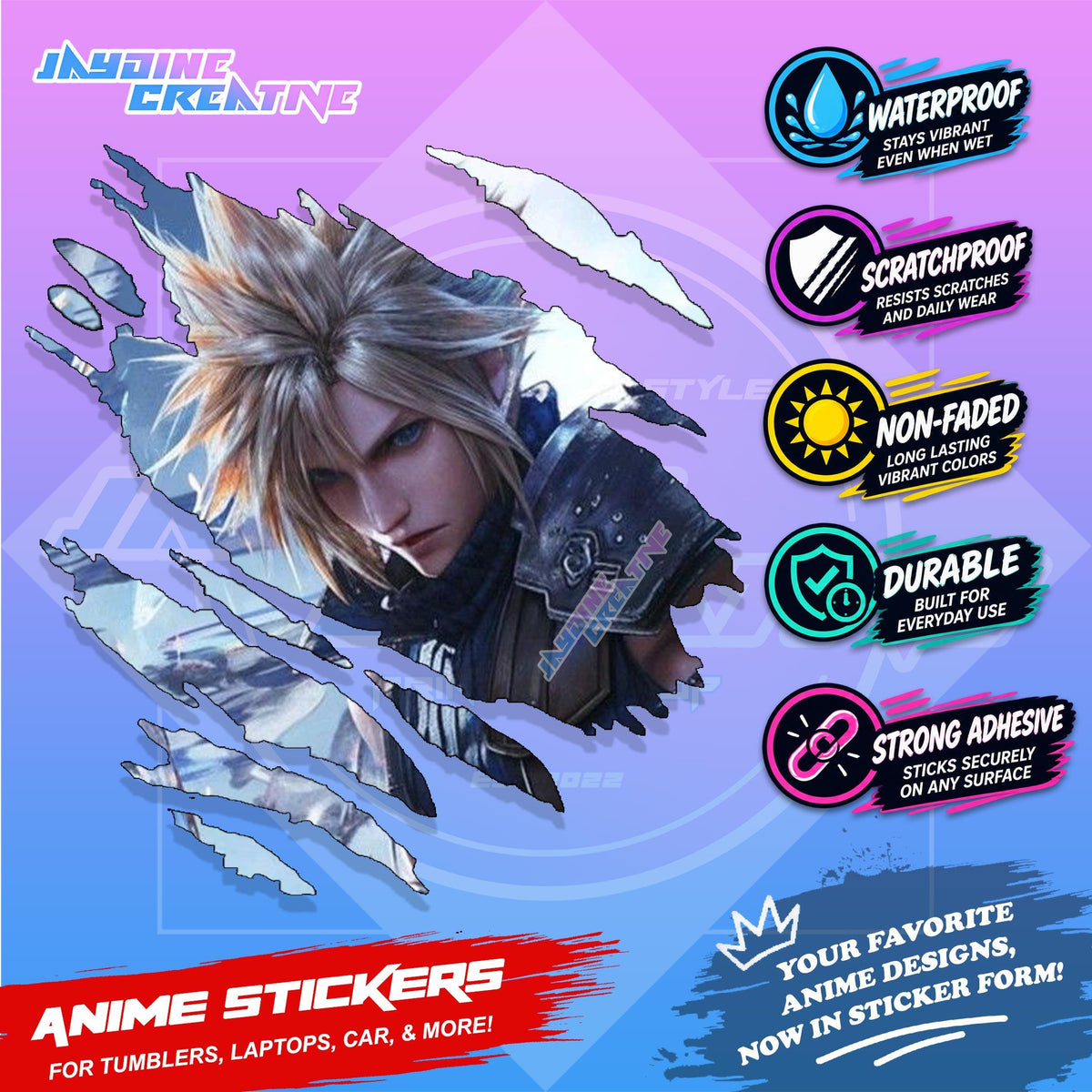 Final Fantasy Inspired Scratch Sticker | Waterproof Vinyl for Helmet, Motorcycle, Laptop & Tumbler
