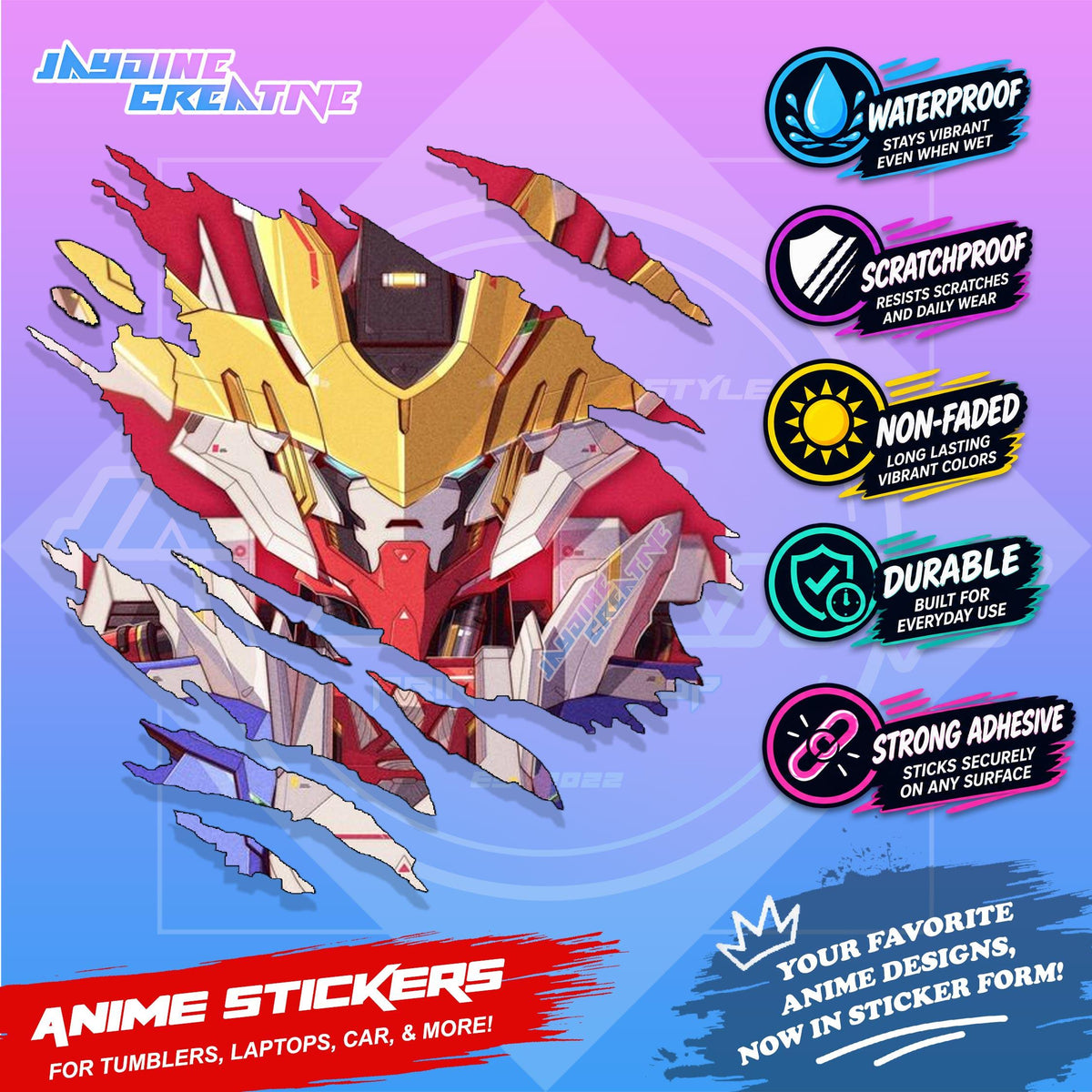 Gundam Inspired Scratch Sticker | Waterproof Vinyl for Helmet, Motorcycle, Car, Laptop & Tumbler