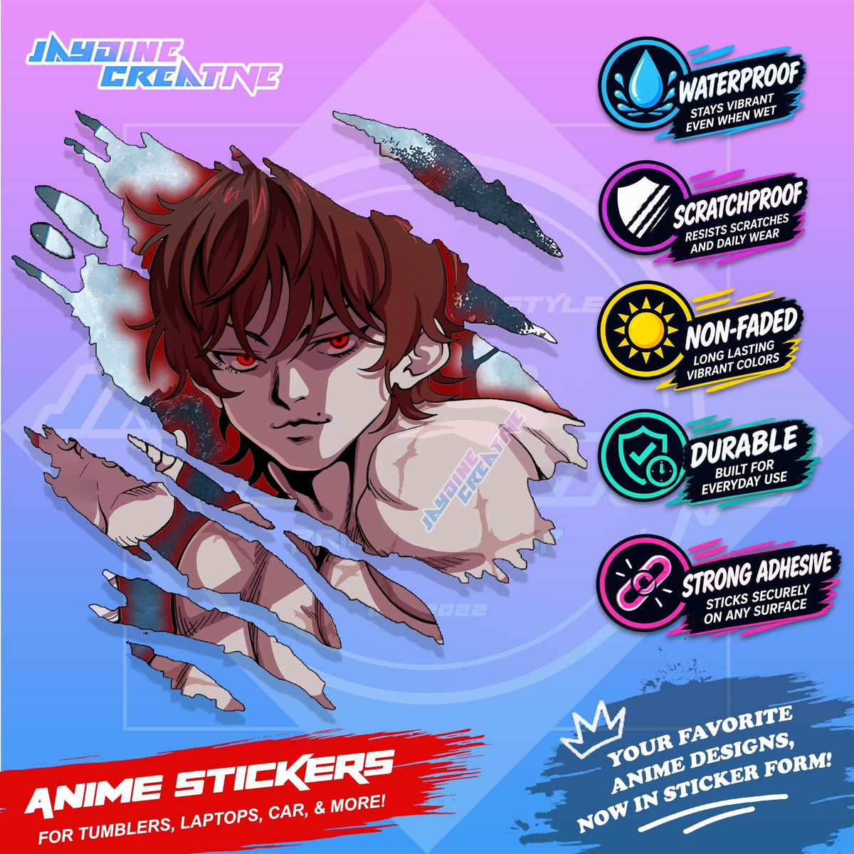 Baki Inspired Scratch Sticker | Waterproof Vinyl for Helmet, Motorcycle, Car, Laptops & Tumblers