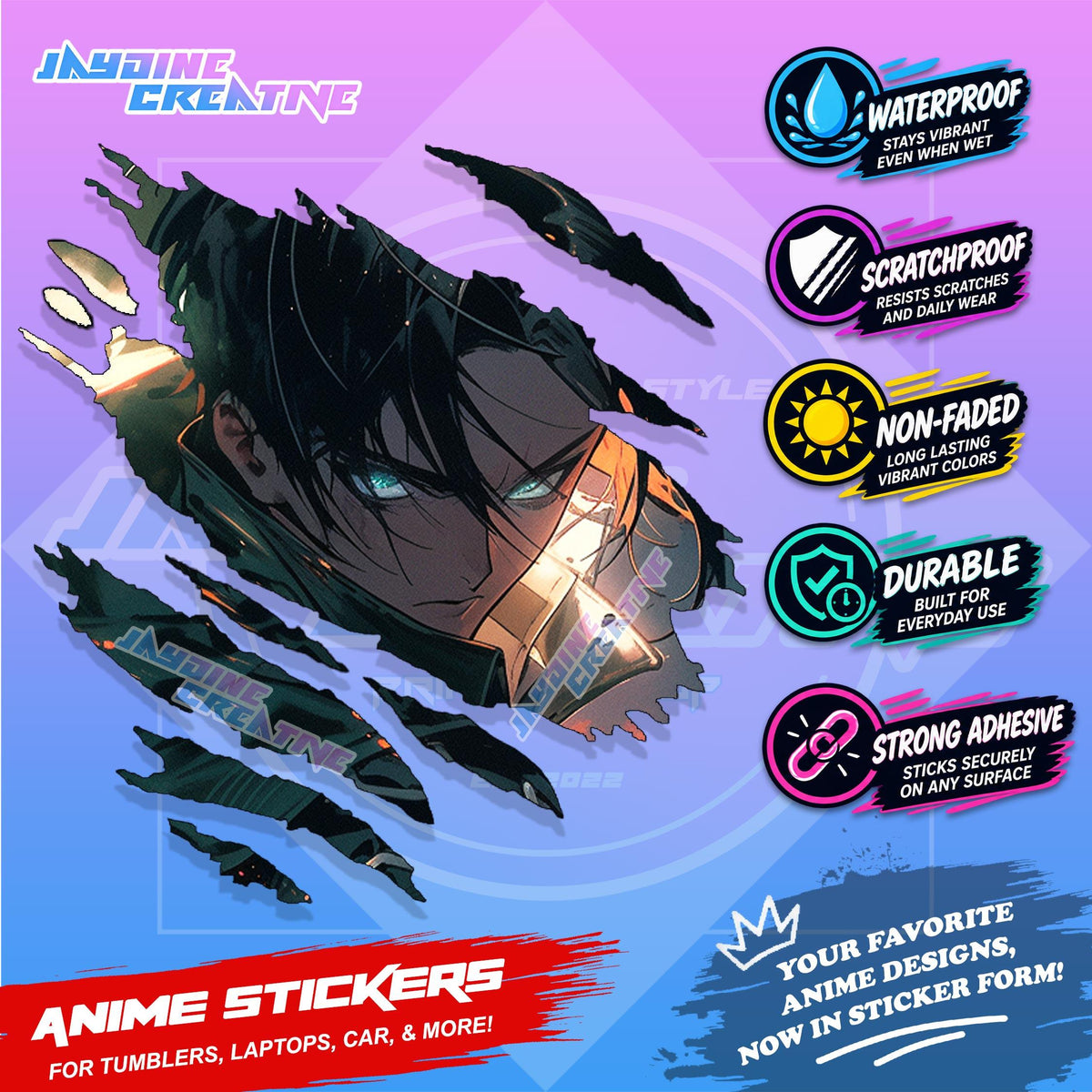 All  Anime Inspired Scratch Sticker Waterproof Vinyl for Helmet, Motorcycle, Car, Laptop, Phone & Tumbler