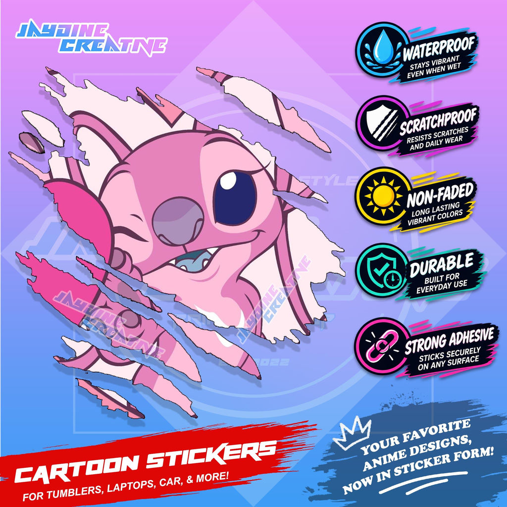 Stitch Inspired Scratch Sticker | Waterproof Vinyl for Helmet, Motorcycle, Car, Laptop & Tumbler