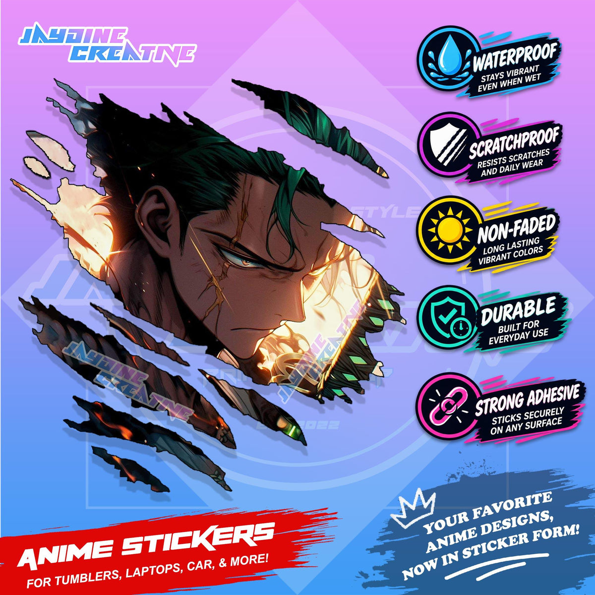 All  Anime Inspired Scratch Sticker Waterproof Vinyl for Helmet, Motorcycle, Car, Laptop, Phone & Tumbler