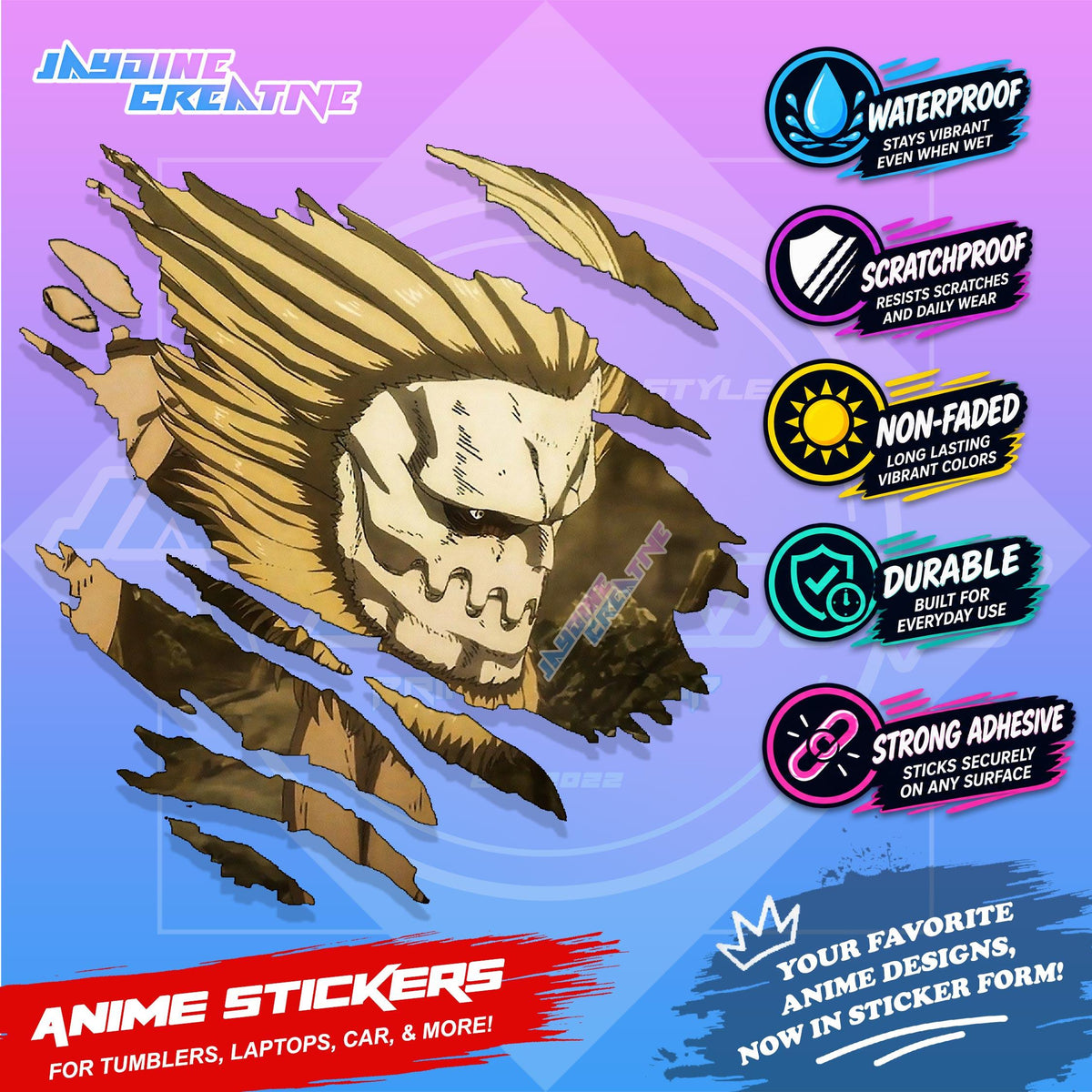 Attack on Titan Anime Inspired Scratch Sticker Waterproof Vinyl for Helmet Motorcycle, Car & Tumbler