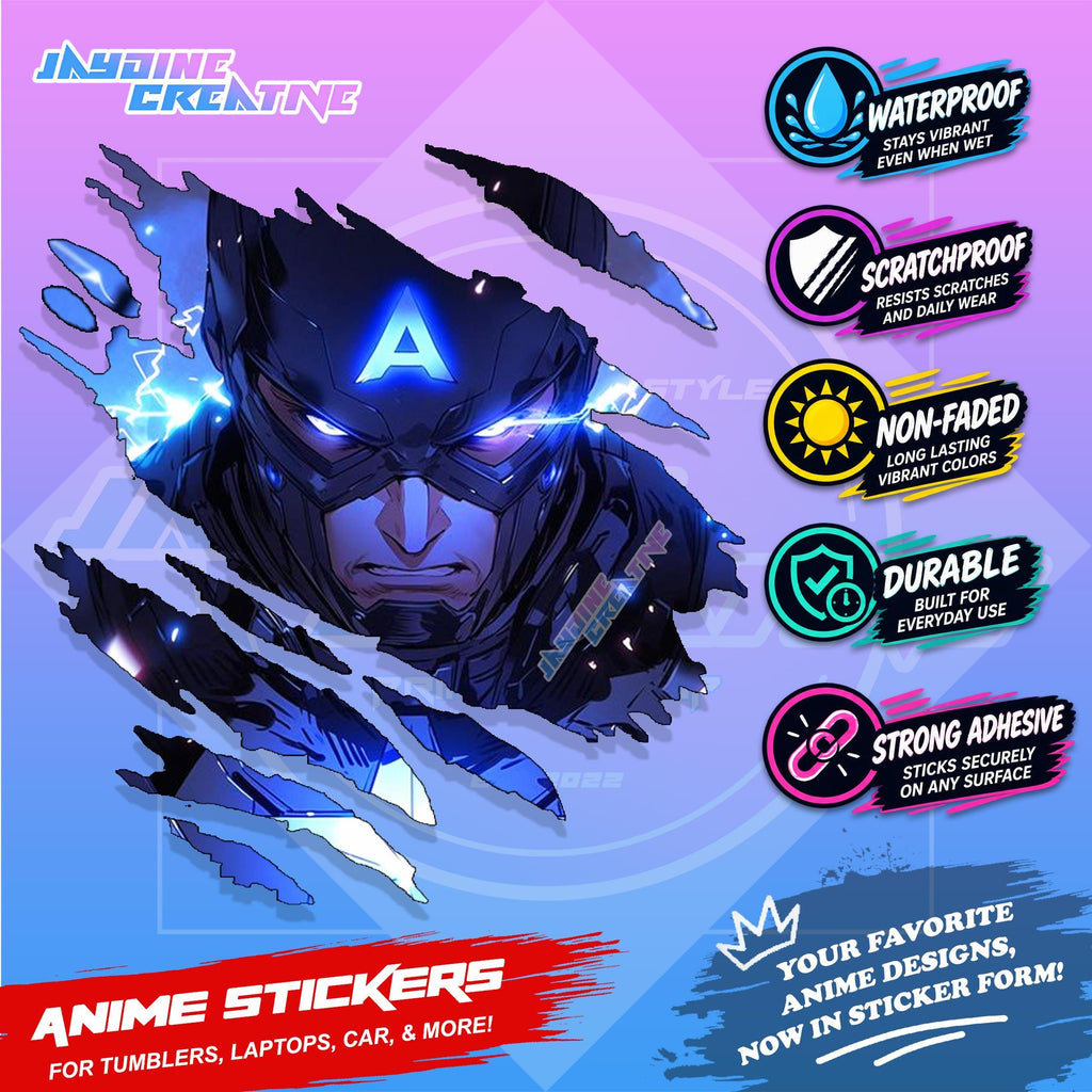 Captain America Inspired Scratch Sticker | Waterproof Vinyl for Helmet, Motorcycle, Laptop & Tumbler