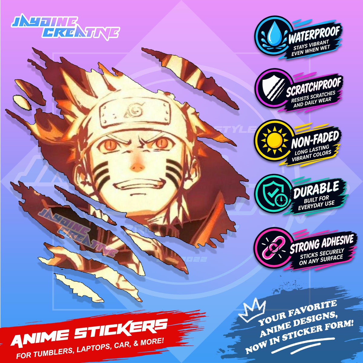Naruto Inspired Scratch Sticker | Waterproof Vinyl for Helmet, Motorcycle, Car & Tumbler