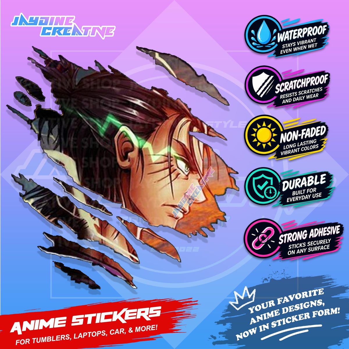 Attack on Titan Anime Inspired Scratch Sticker Waterproof Vinyl for Helmet Motorcycle, Car & Tumbler