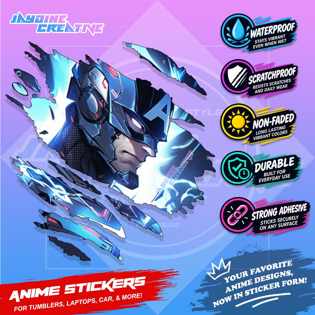 Captain America Inspired Scratch Sticker | Waterproof Vinyl for Helmet, Motorcycle, Laptop & Tumbler