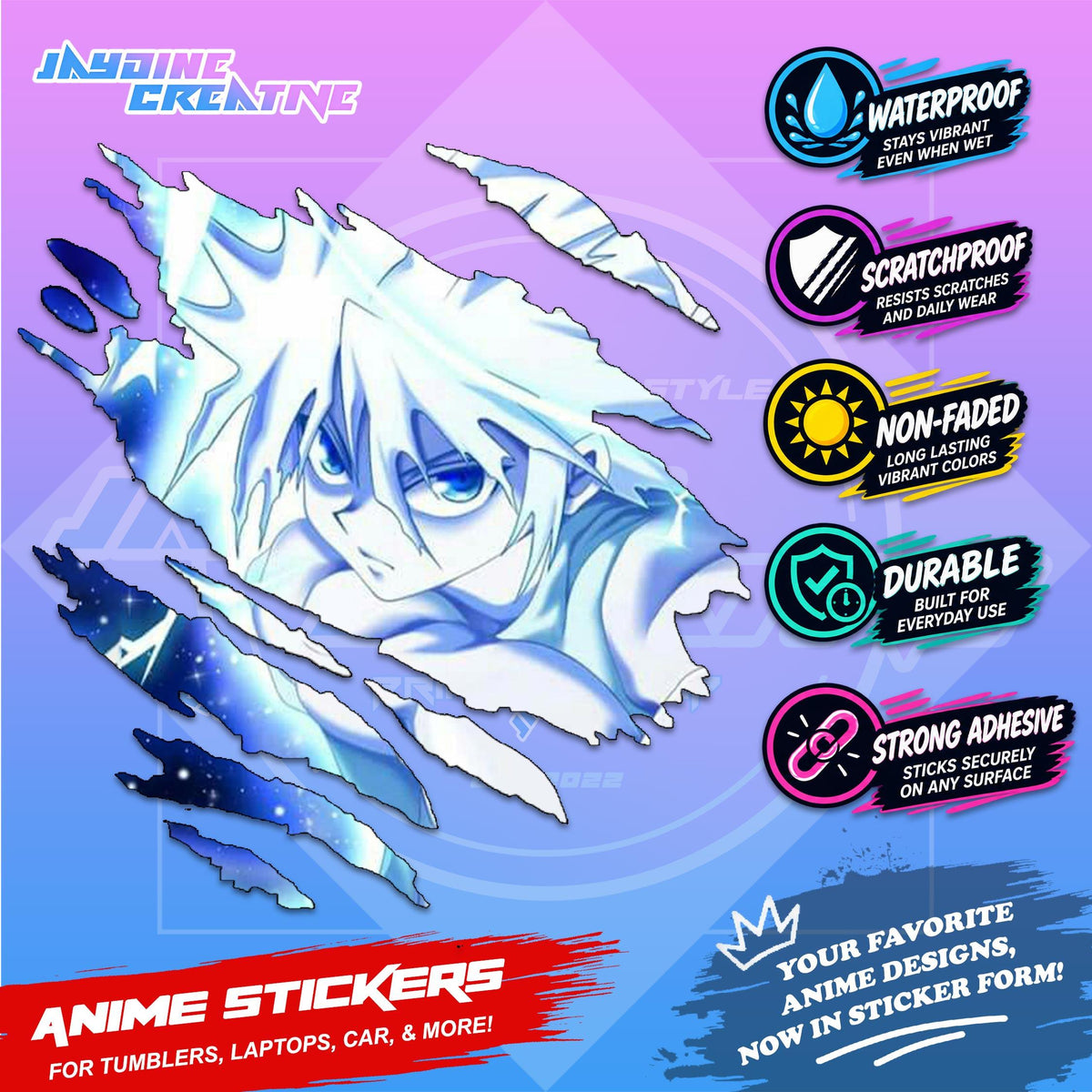 Hunter x Hunter Inspired Scratch Sticker | Waterproof Vinyl for Helmet, Motorcycle, Car & Tumbler