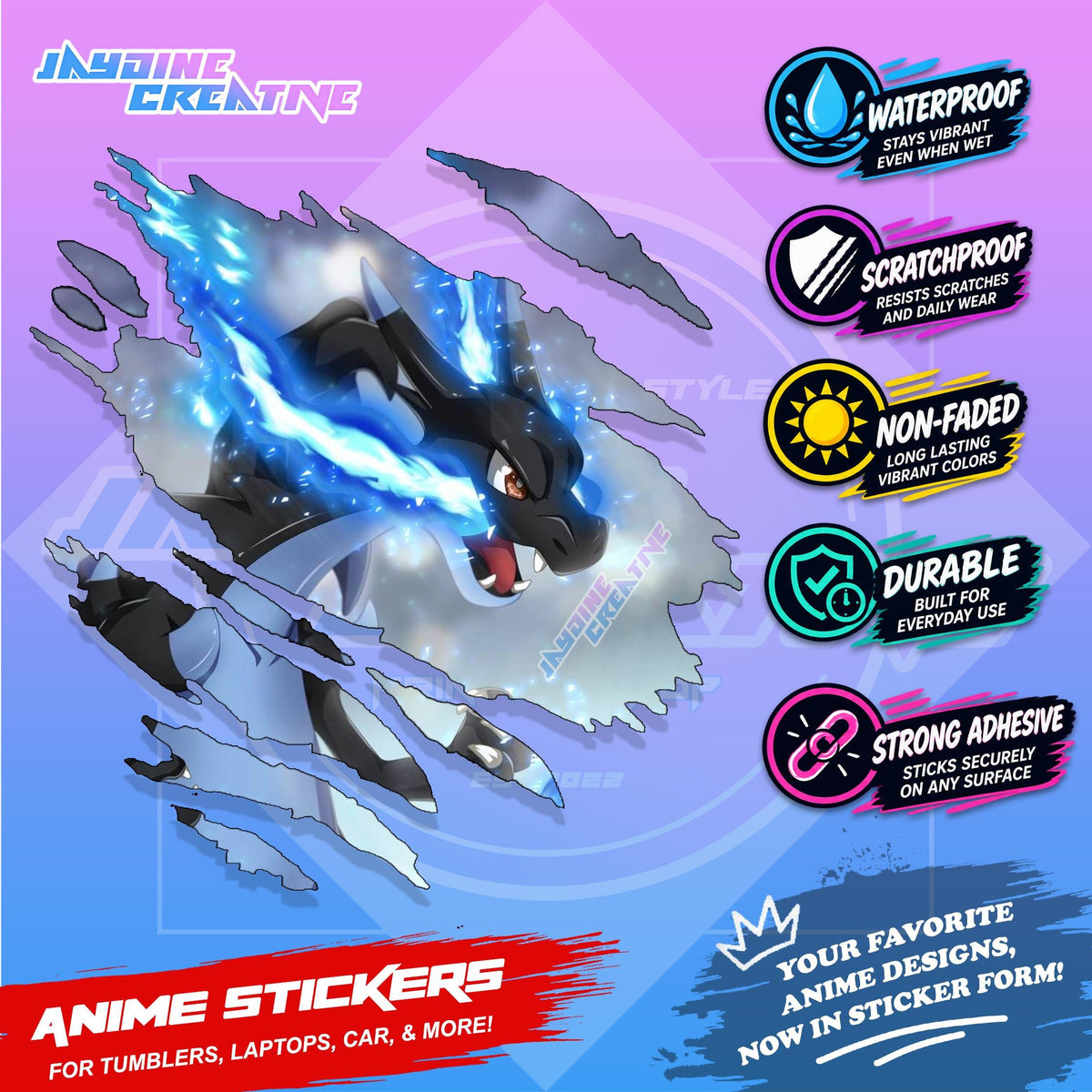 Pokemon Inspired Scratch Sticker | Waterproof Vinyl for Helmet, Motorcycle, Car & Tumbler
