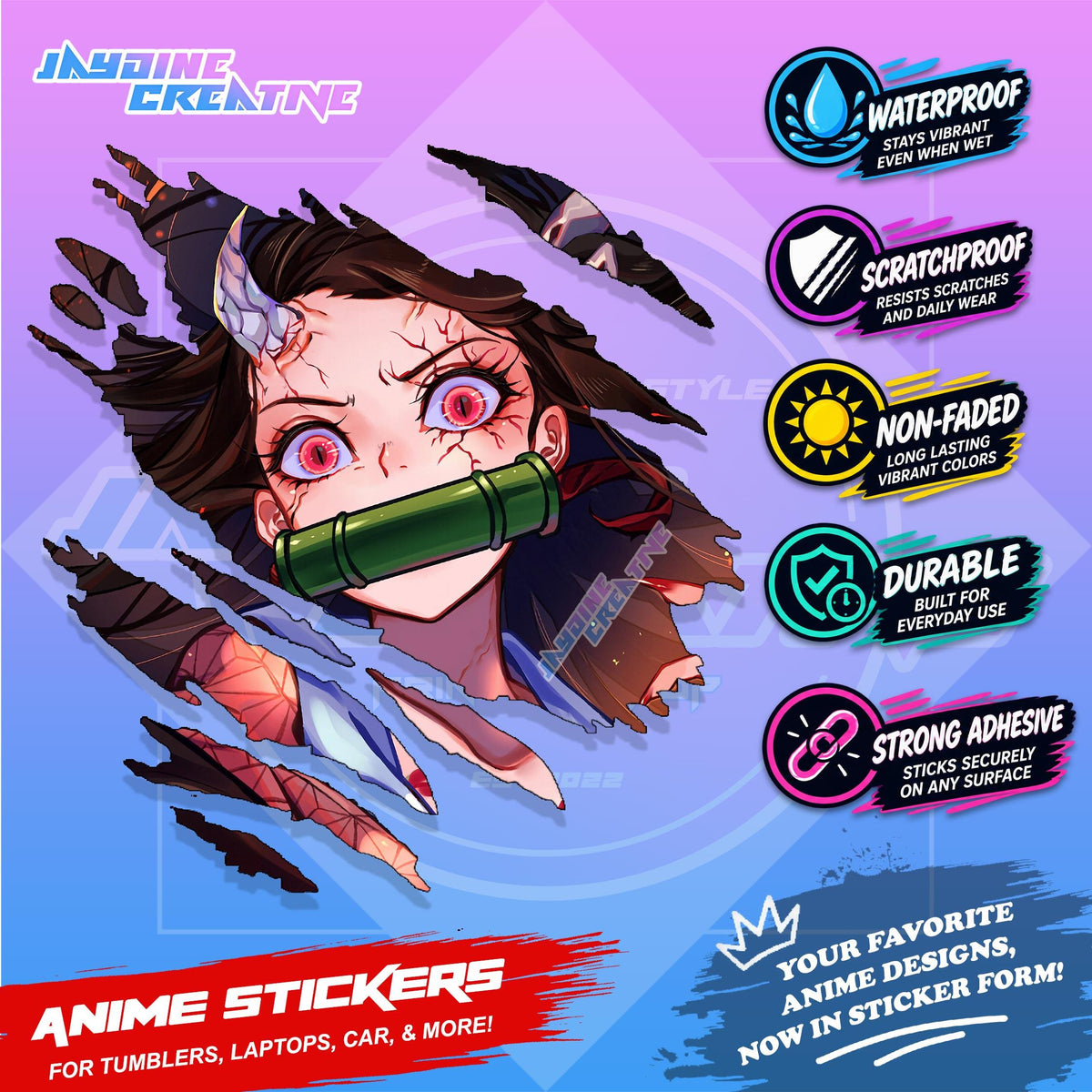 Demon Slayer Anime Inspired Scratch Sticker | Waterproof Vinyl for Helmet, Motorcycle & Tumbler