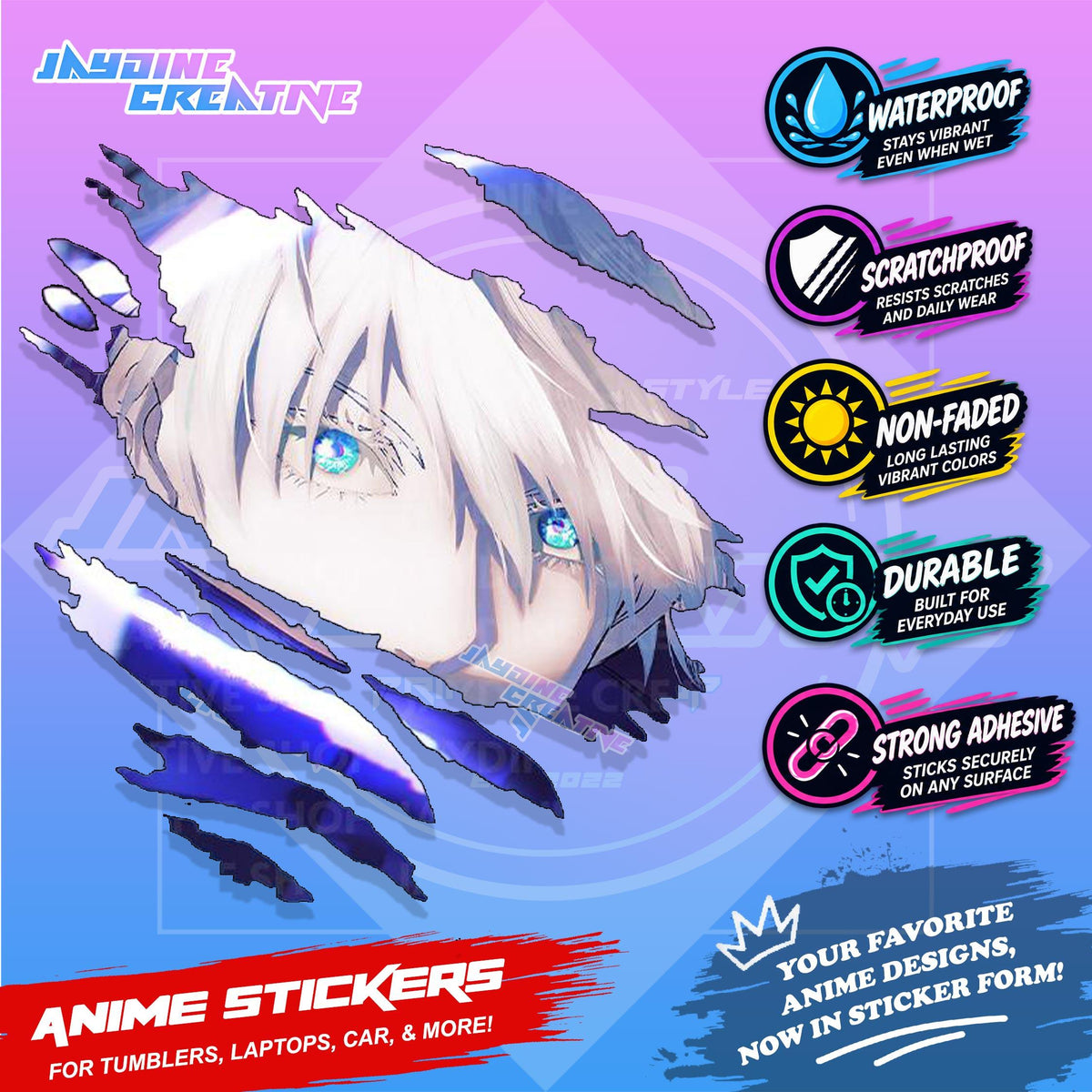 Jujutsu Kaisen Inspired Scratch Sticker | Waterproof Vinyl for Helmet, Motorcycle, Car & Tumbler