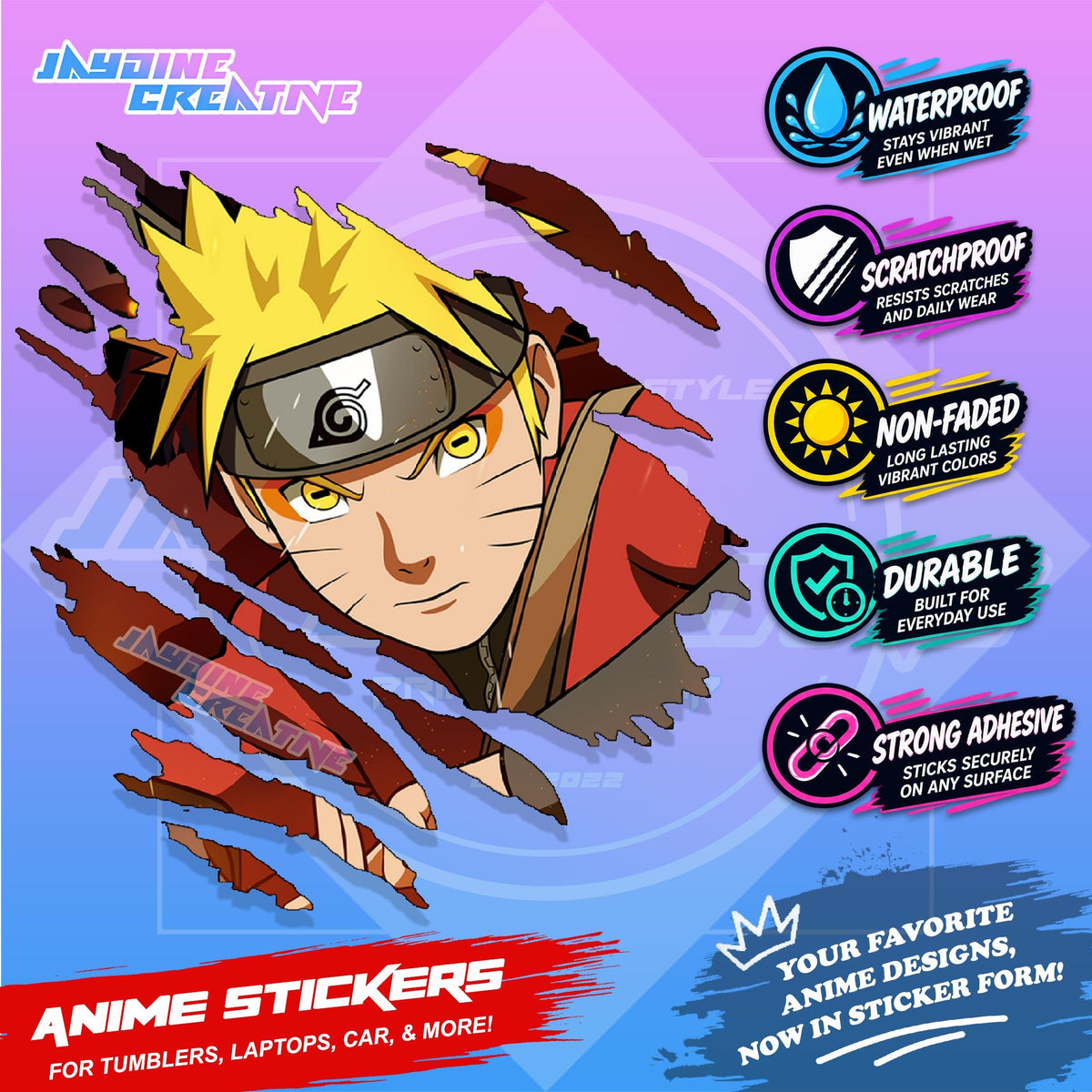 Naruto Inspired Scratch Sticker | Waterproof Vinyl for Helmet, Motorcycle, Car & Tumbler