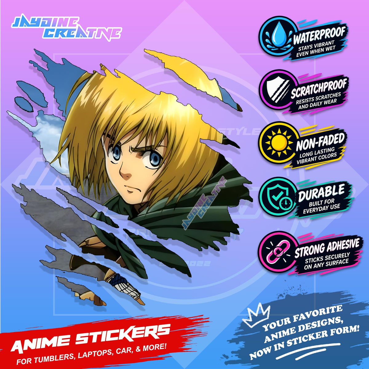 Attack on Titan Anime Inspired Scratch Sticker Waterproof Vinyl for Helmet Motorcycle, Car & Tumbler