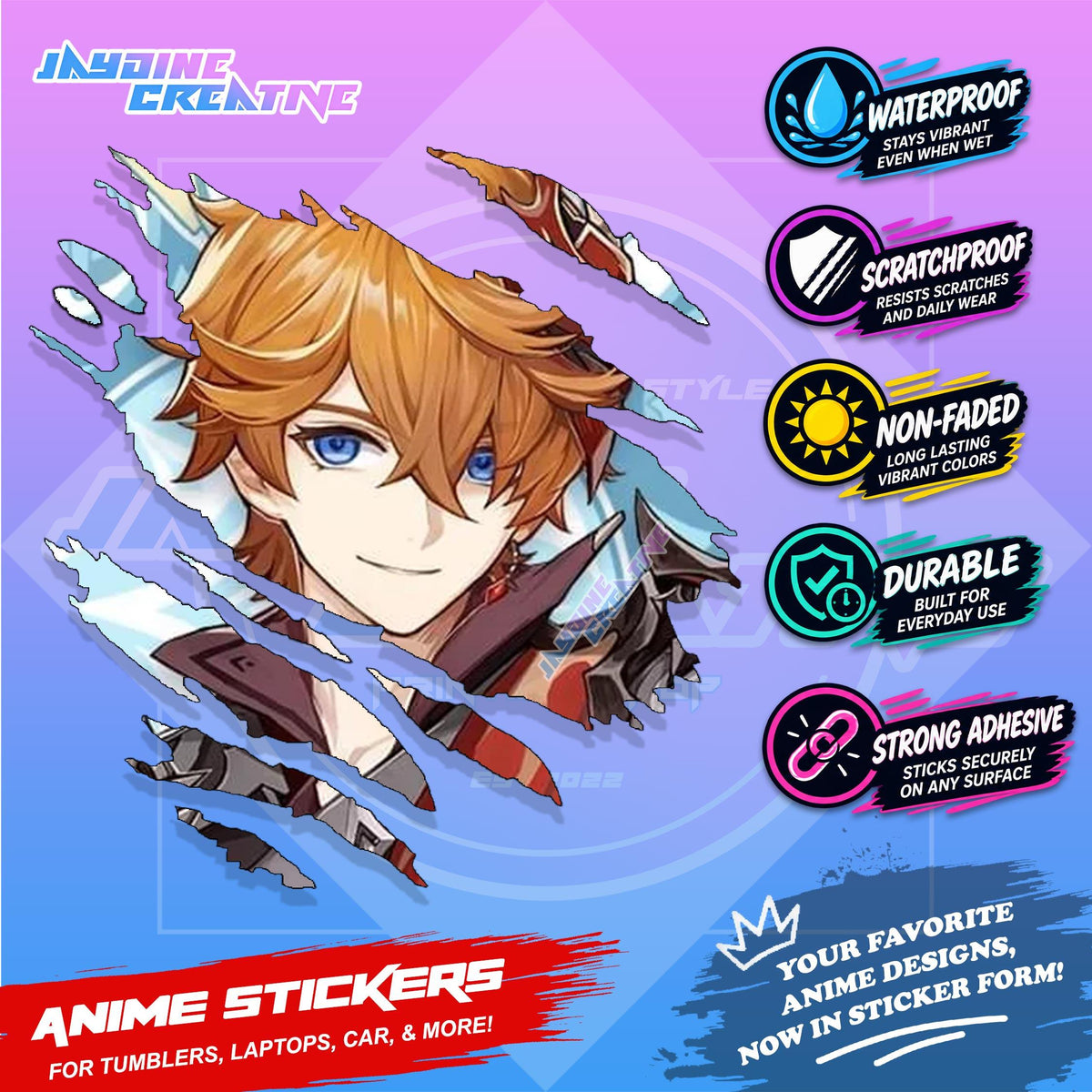 Genshin Impact Inspired Scratch Sticker | Waterproof Vinyl for Helmet, Motorcycle, Laptop & Tumbler