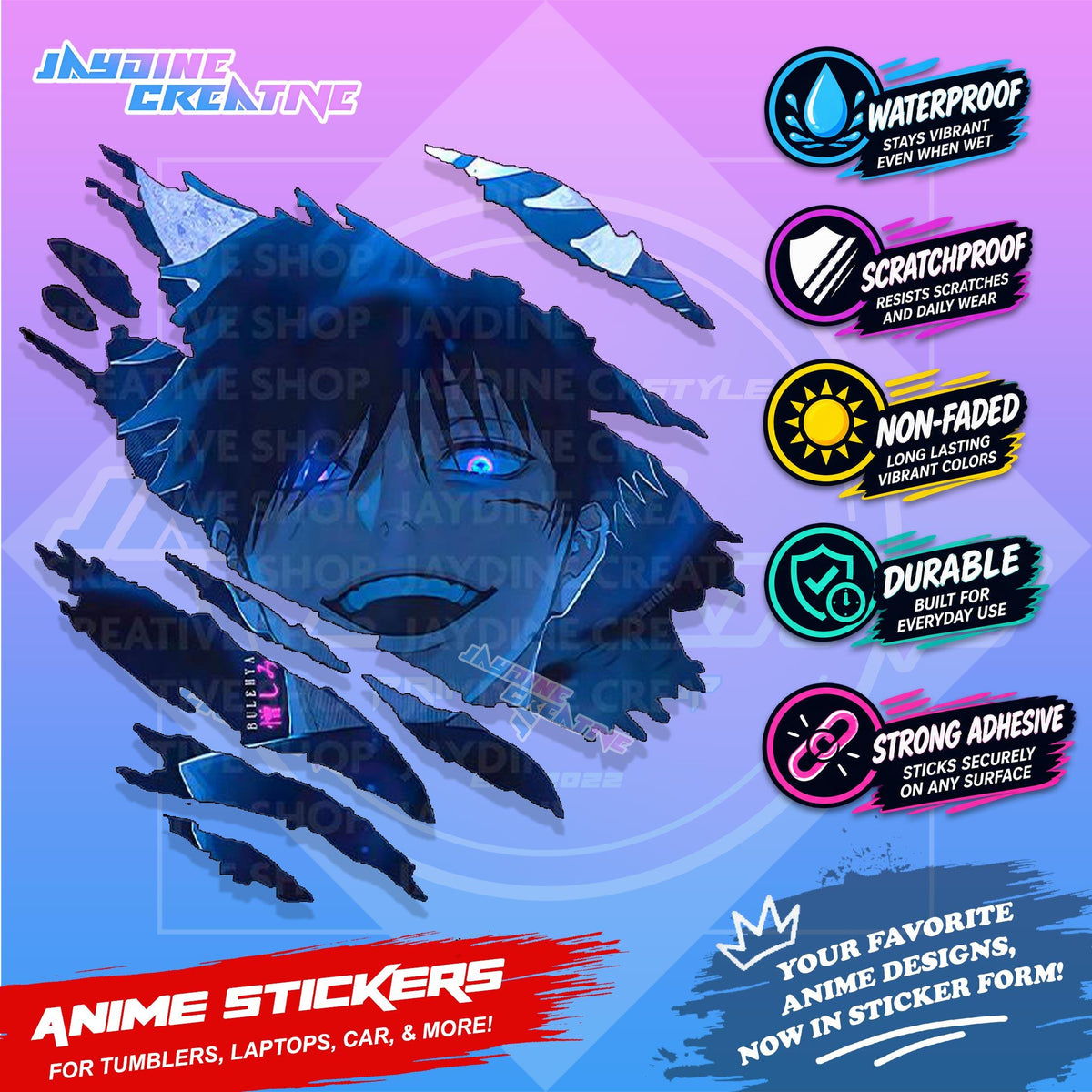 Jujutsu Kaisen Inspired Scratch Sticker | Waterproof Vinyl for Helmet, Motorcycle, Car & Tumbler