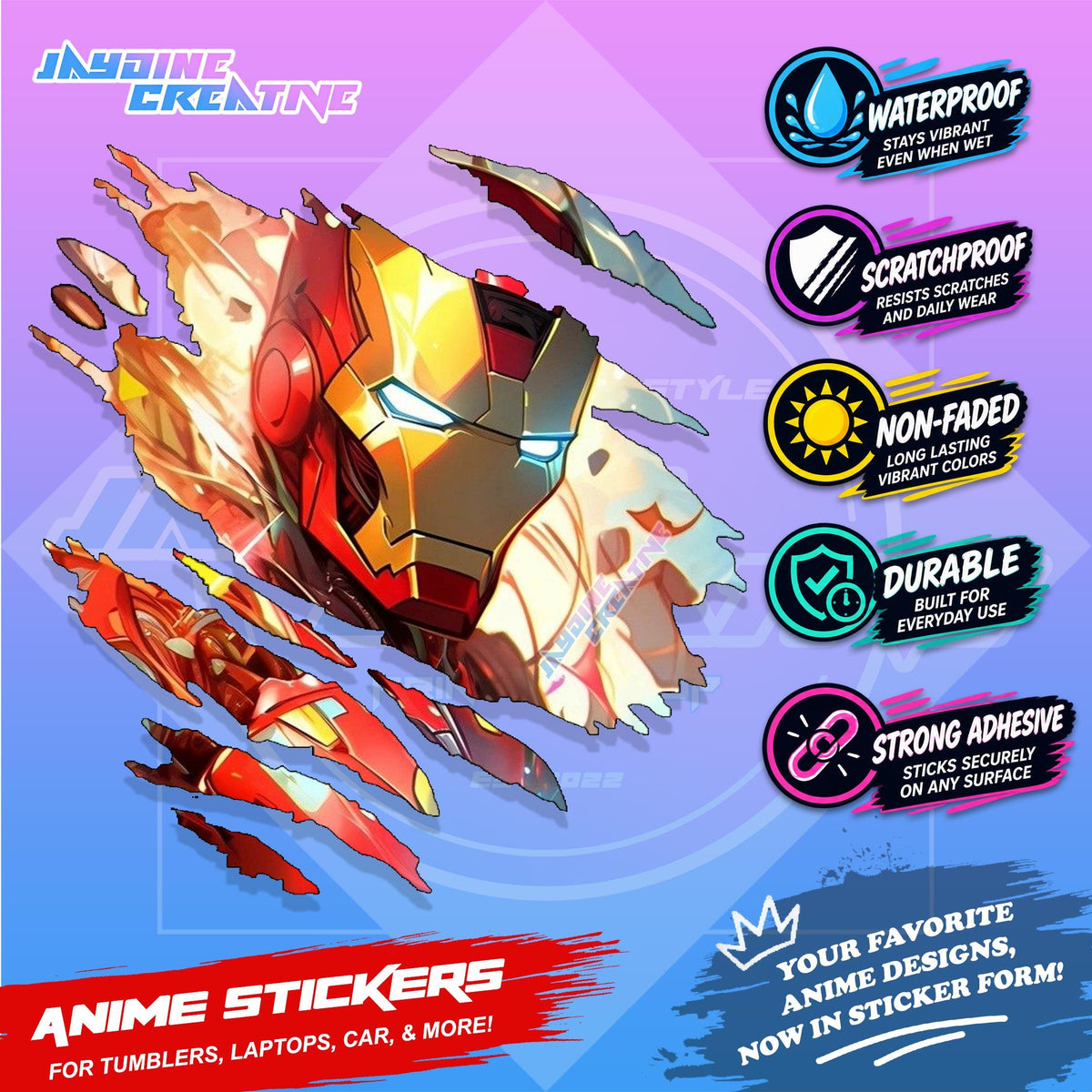 Ironman Marvel Inspired Scratch Sticker Waterproof Vinyl for Helmet, Motorcycle, Laptop & Tumbler