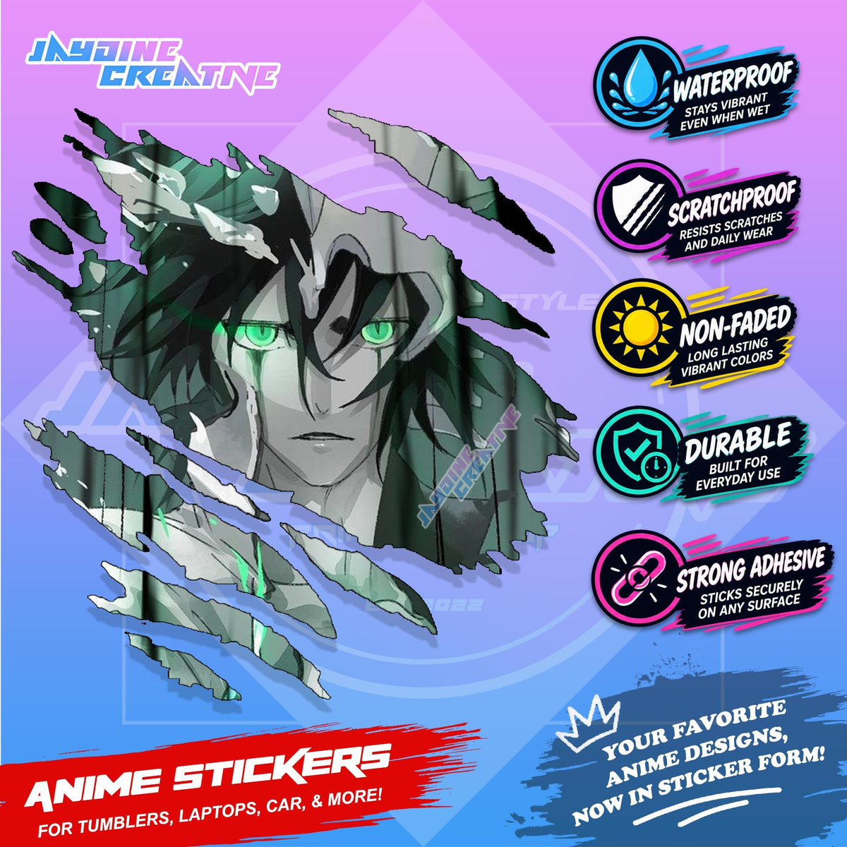 Bleach Anime Inspired Scratch Sticker Waterproof Vinyl for Helmet, Motorcycle, Car, Laptop & Tumbler
