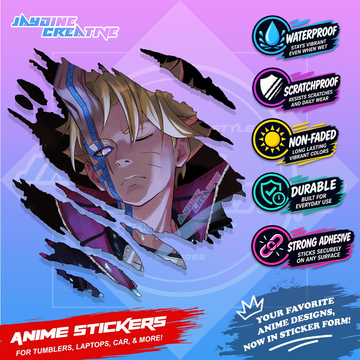 Boruto Anime Inspire Scratch Sticker Waterproof Vinyl for Helmet, Motorcycle, Car, Laptop & Tumbler