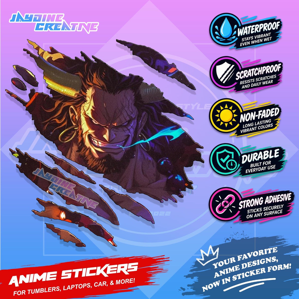One Piece Anime Inspired Scratch Sticker Waterproof Vinyl for Helmet, Motorcycle, Car, Laptop, Phone & Tumbler