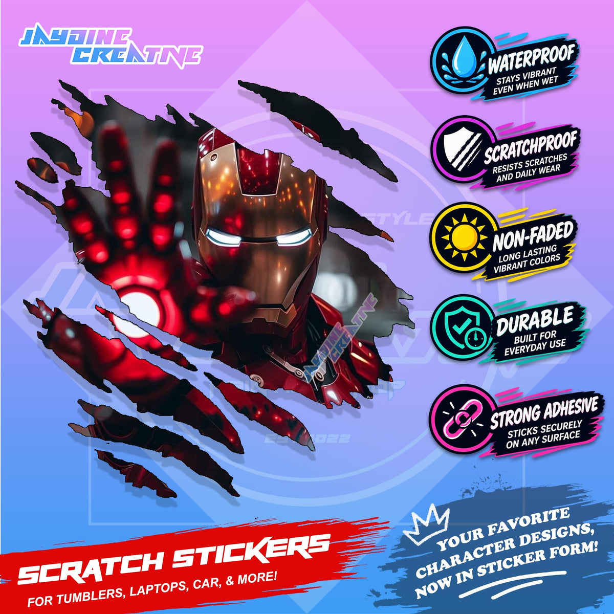 Avengers Marvel Inspired Scratch Sticker Waterproof Vinyl for Helmet, Motorcycle, Car & Tumbler