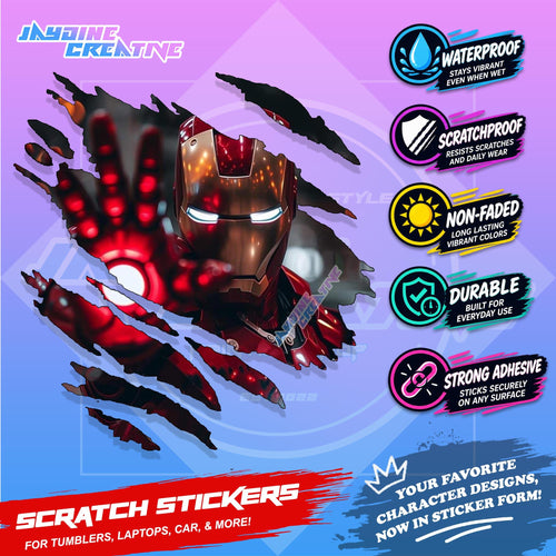 Avengers Marvel Inspired Scratch Sticker Waterproof Vinyl for Helmet, Motorcycle, Car & Tumbler