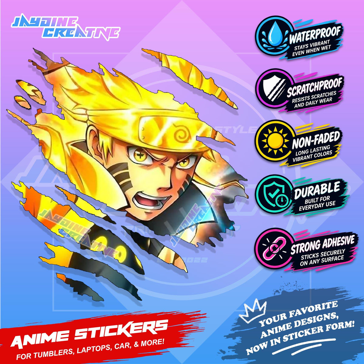 All Anime Anime Inspired Set 2  Anime Inspired Scratch Sticker Waterproof Vinyl for Helmet, Motorcycle, Car, Laptop & Tumbler