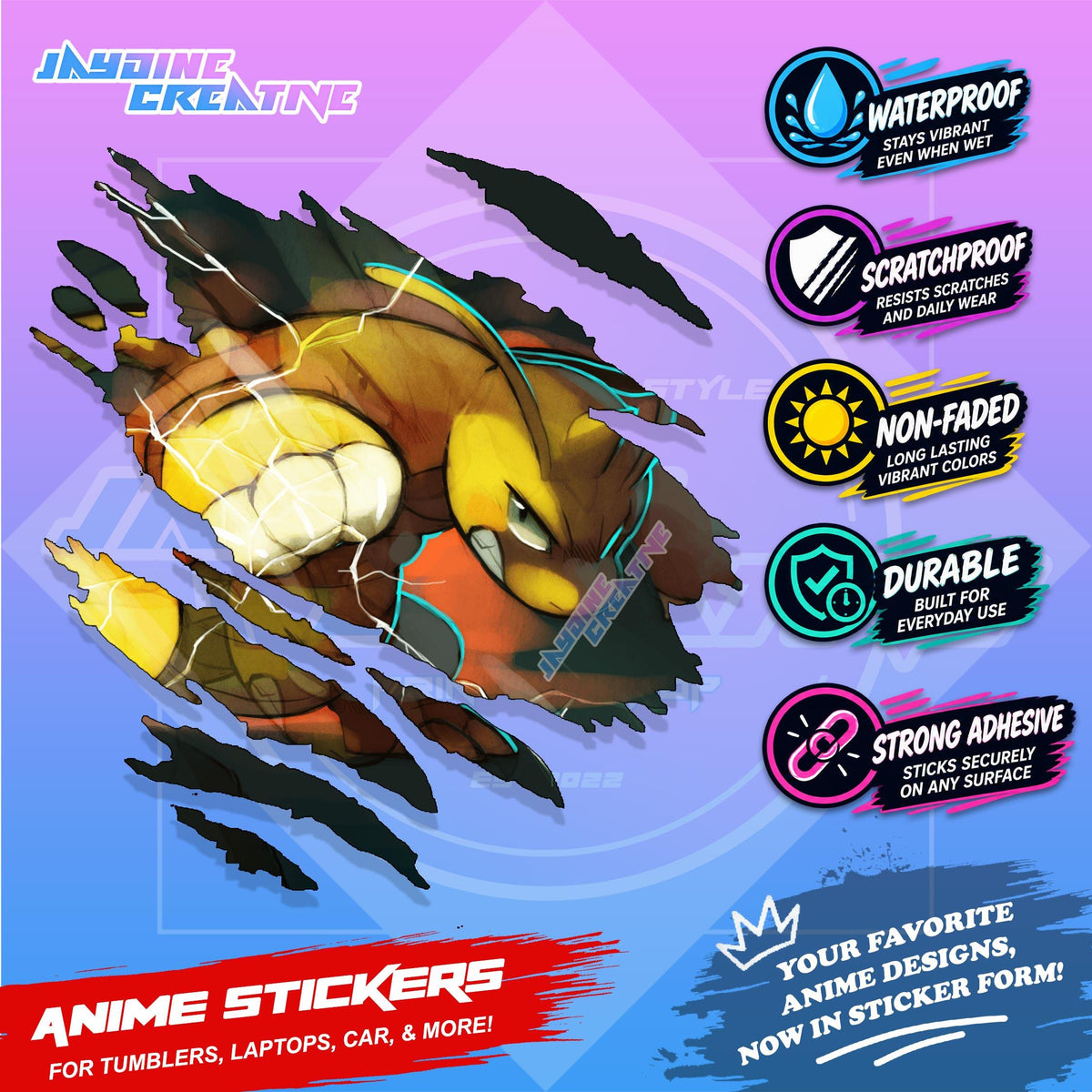 Pokemon Inspired Scratch Sticker | Waterproof Vinyl for Helmet, Motorcycle, Car & Tumbler