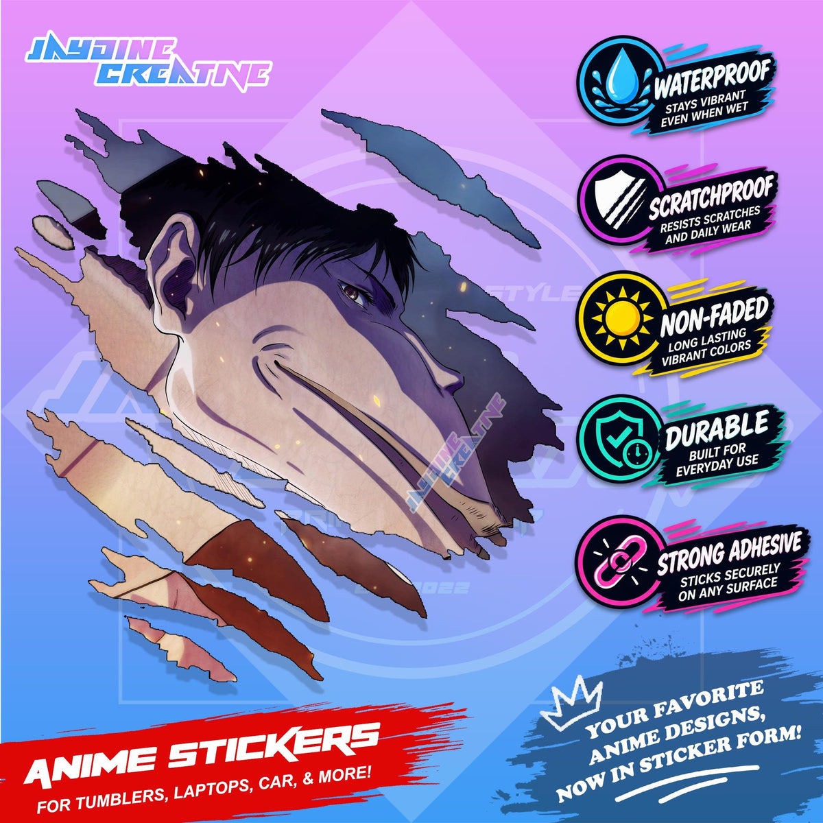 Attack on Titan Anime Inspired Scratch Sticker Waterproof Vinyl for Helmet Motorcycle, Car & Tumbler