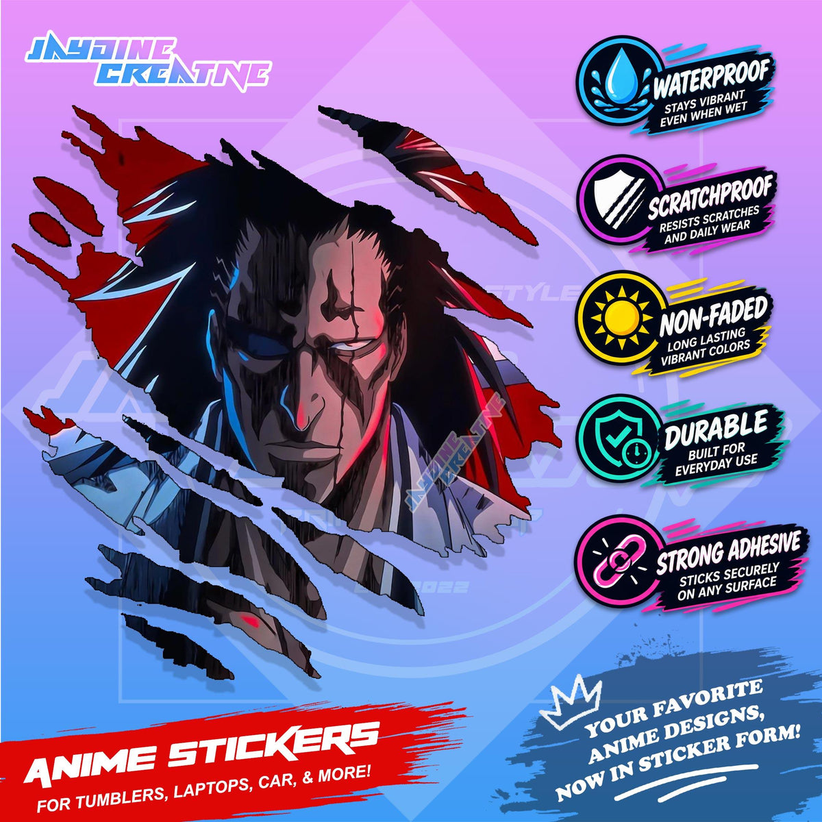 Bleach Anime Inspired Scratch Sticker Waterproof Vinyl for Helmet, Motorcycle, Car, Laptop & Tumbler
