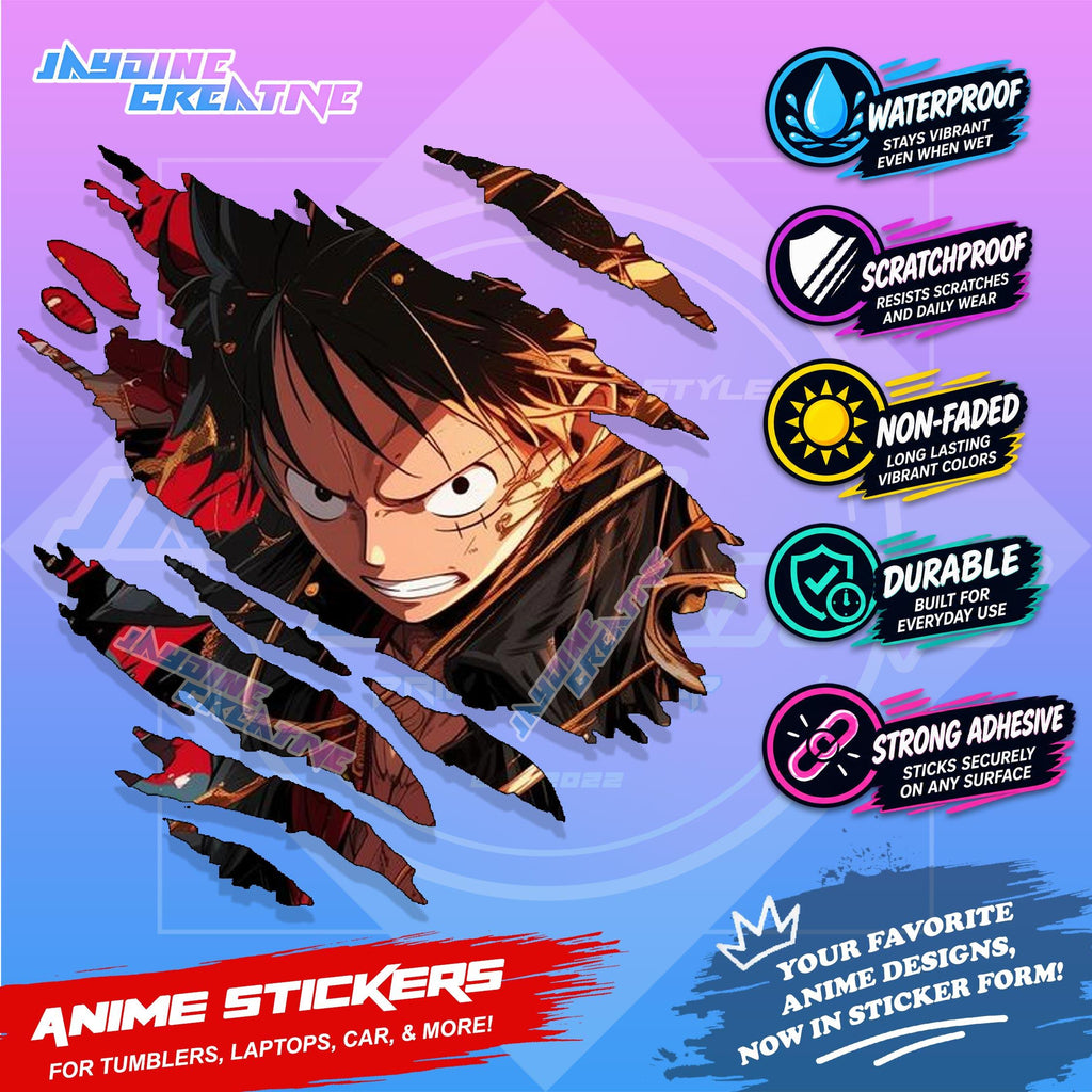 New One Piece Anime Inspired Scratch Sticker Waterproof Vinyl for Helmet, Motorcycle, Car & Tumbler