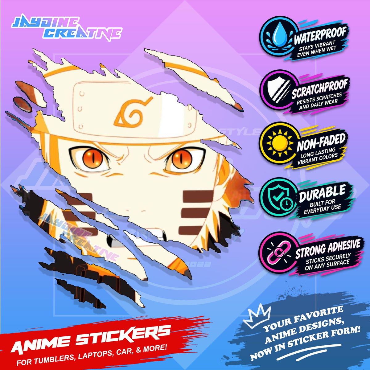 Naruto Inspired Scratch Sticker | Waterproof Vinyl for Helmet, Motorcycle, Car & Tumbler