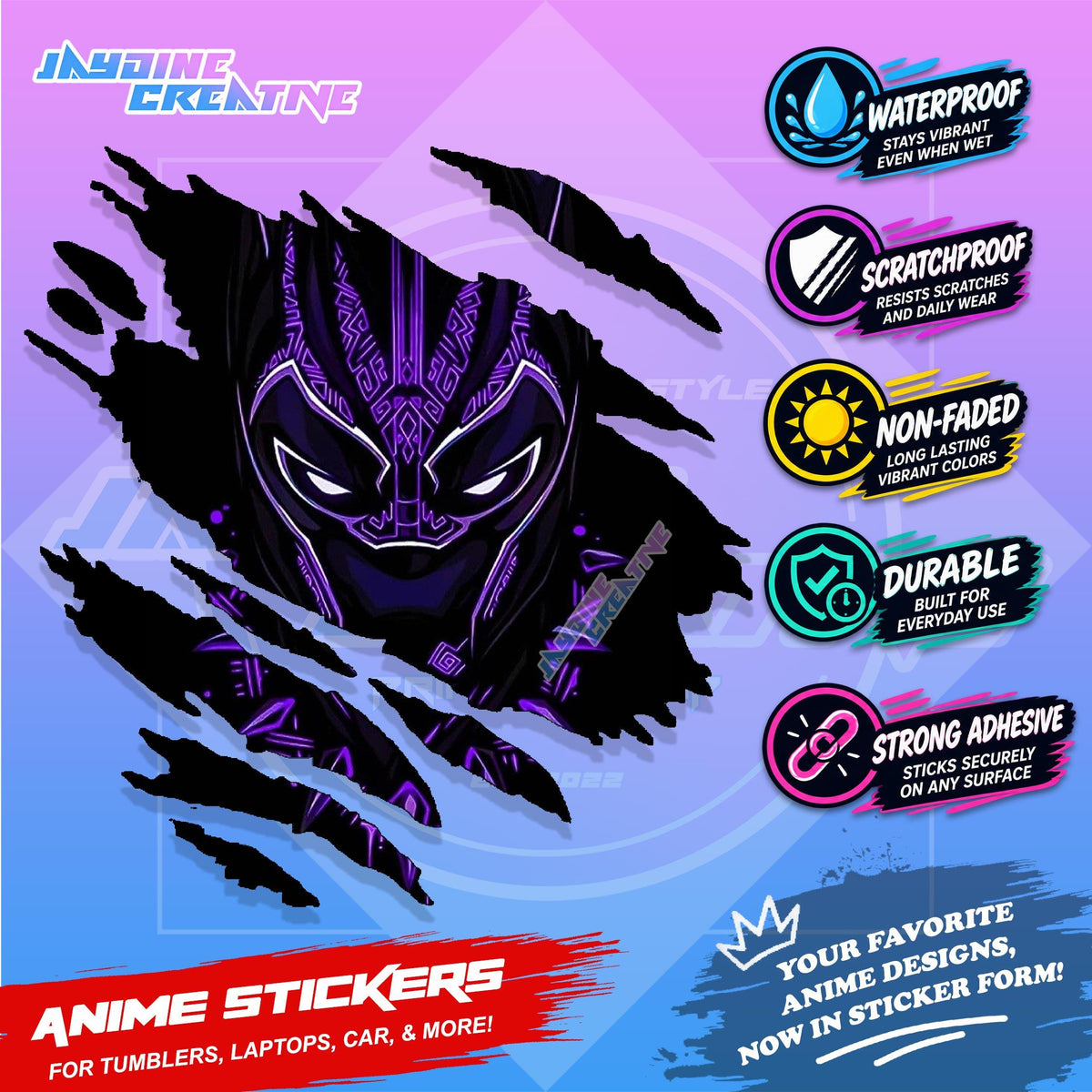 Black Panther Inspired Scratch Sticker | Waterproof Vinyl for Helmet, Motorcycle, Car & Tumbler