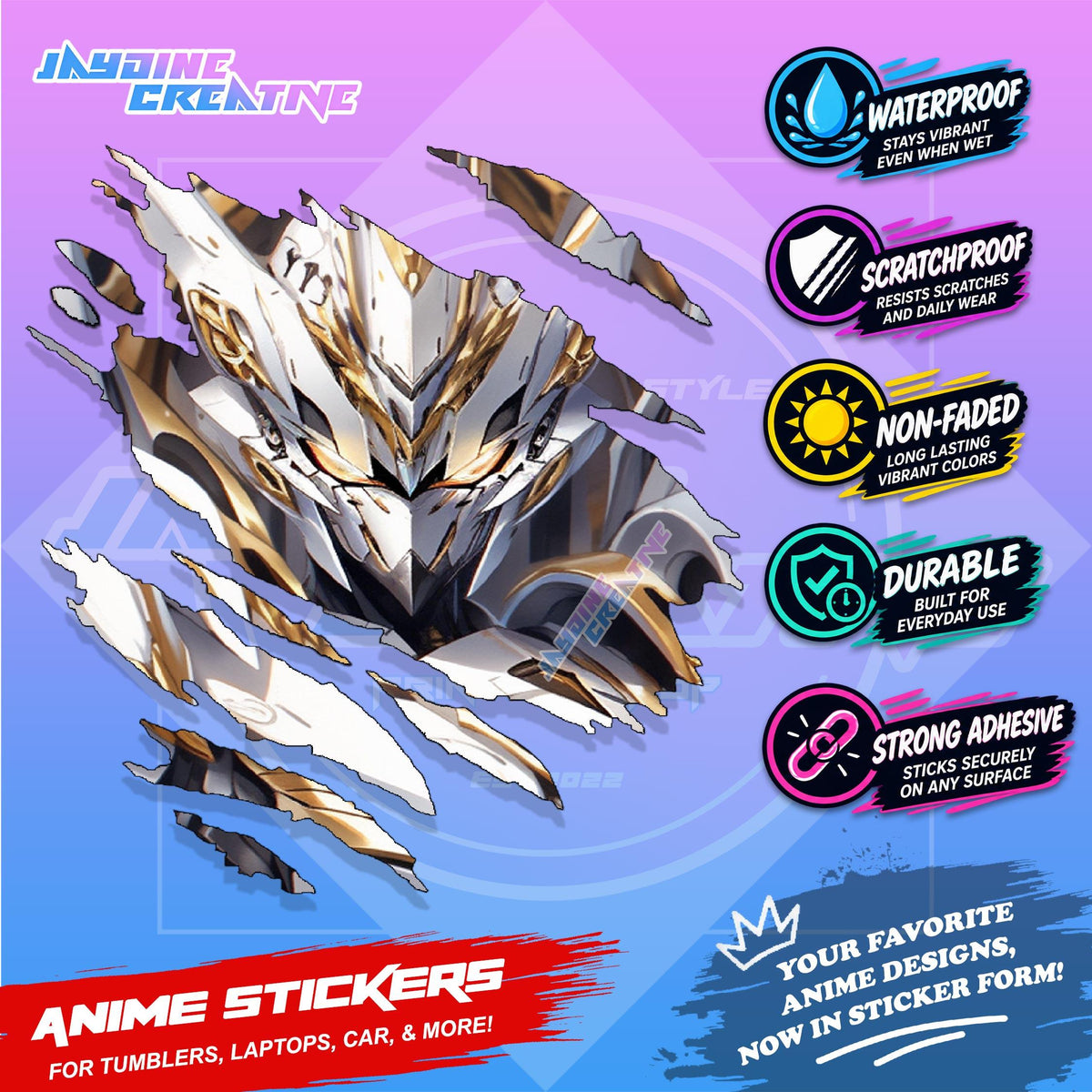 Gundam Inspired Scratch Sticker | Waterproof Vinyl for Helmet, Motorcycle, Car, Laptop & Tumbler