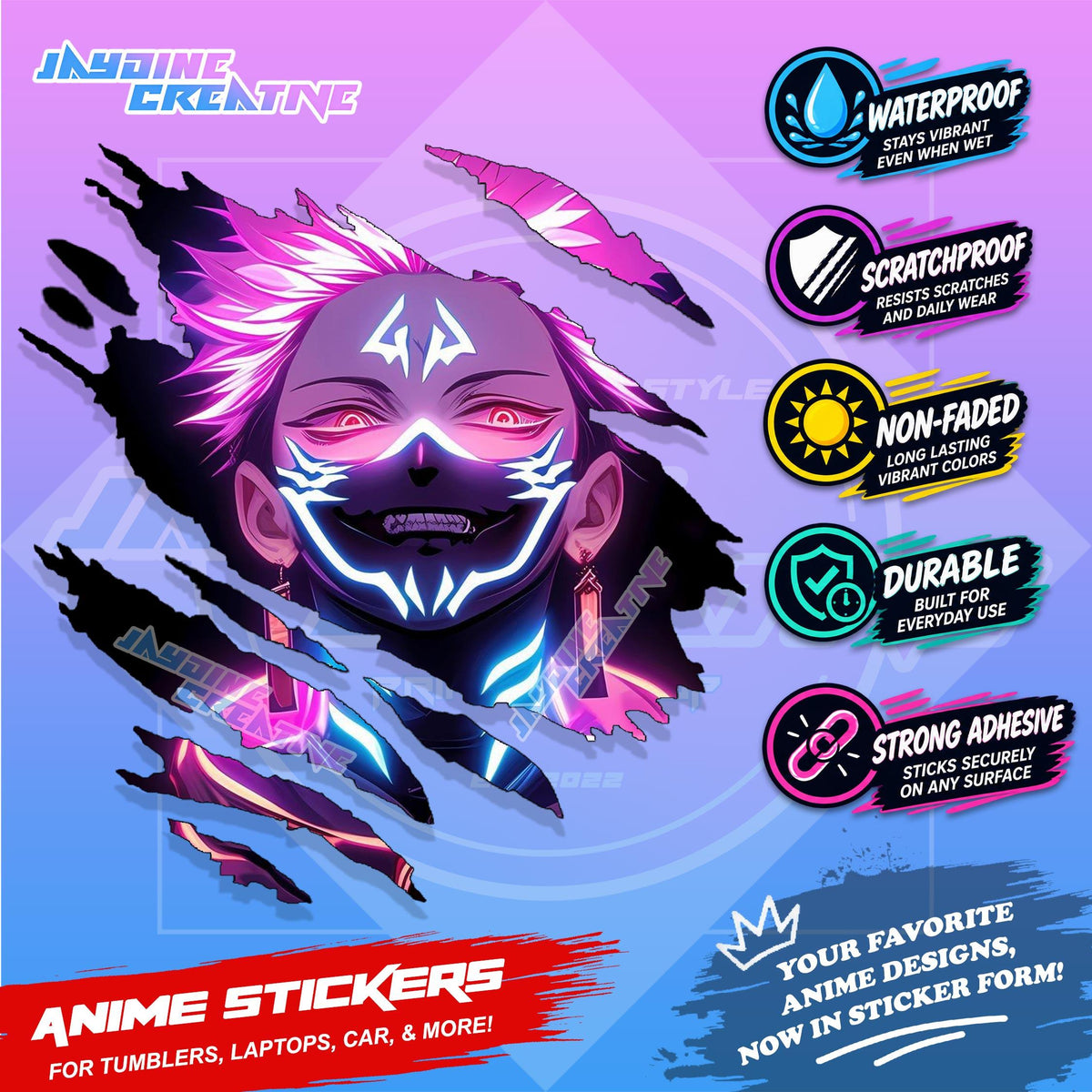 All Anime Anime Inspired Set 2  Anime Inspired Scratch Sticker Waterproof Vinyl for Helmet, Motorcycle, Car, Laptop & Tumbler
